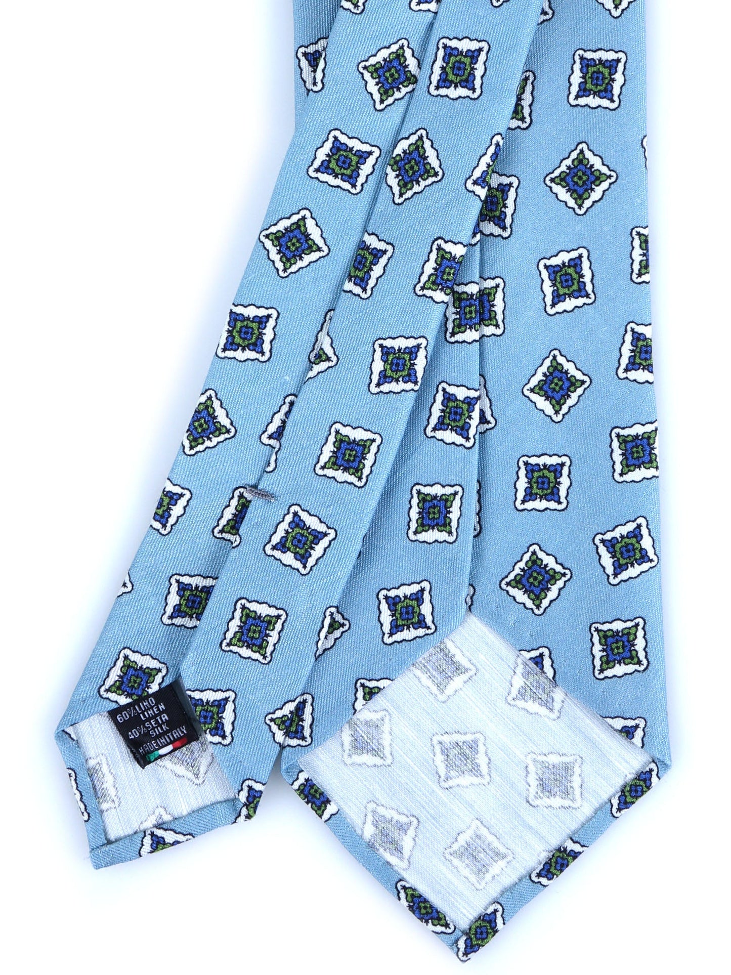 Light blue tailored untipped tie SATURNIA in linen/silk