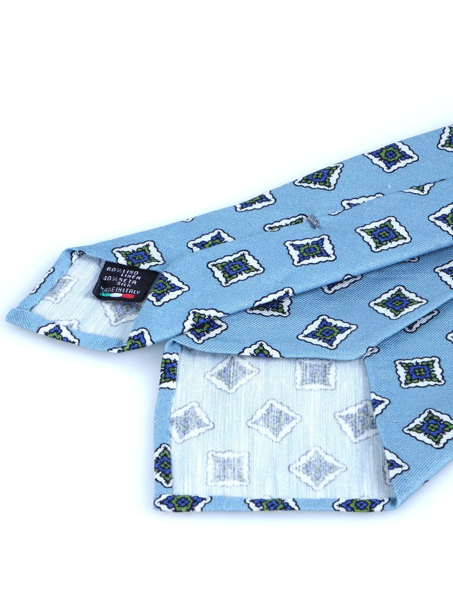 Light blue tailored untipped tie SATURNIA in linen/silk