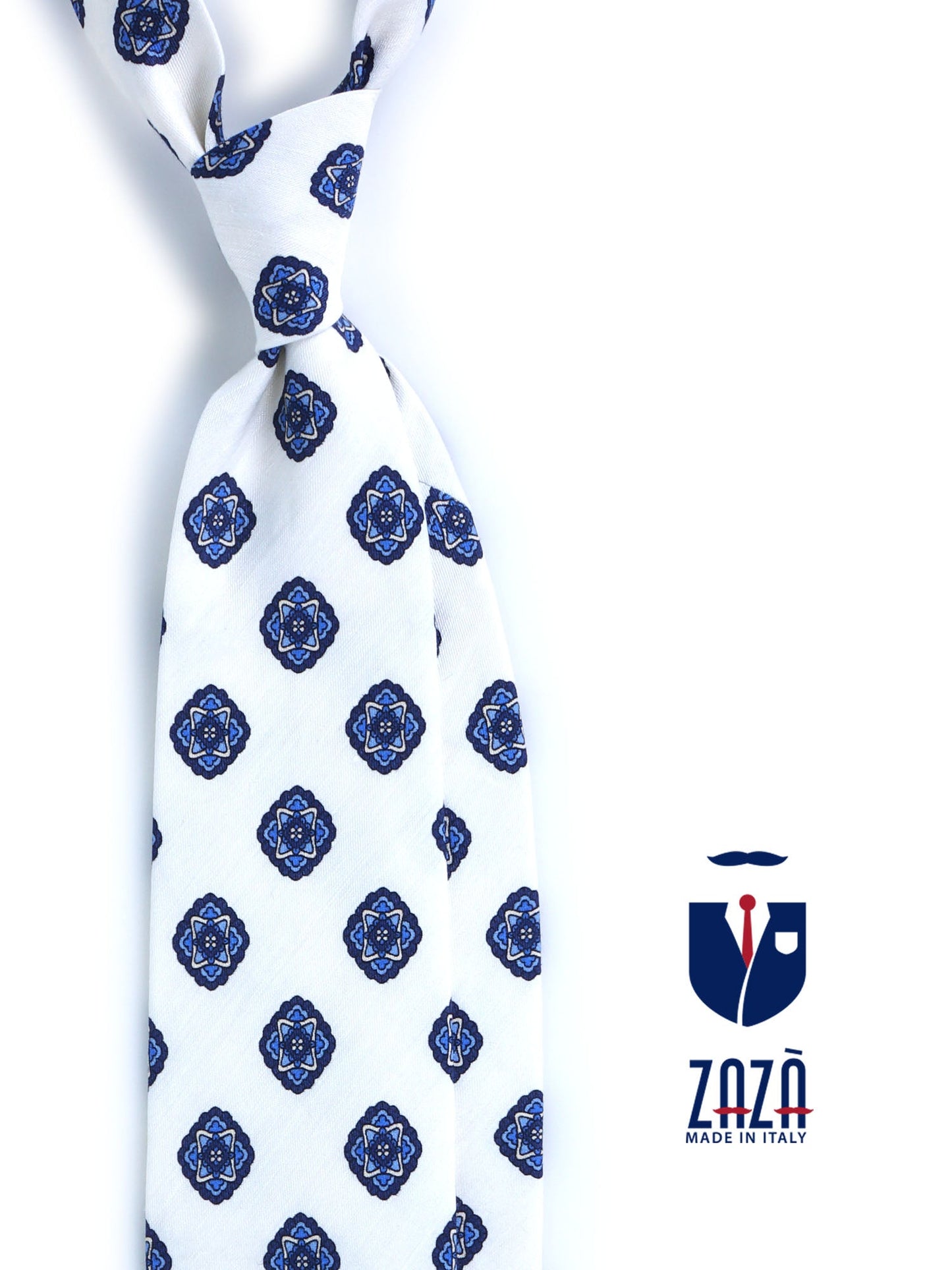 White tailored untipped tie SAMMY in linen/silk