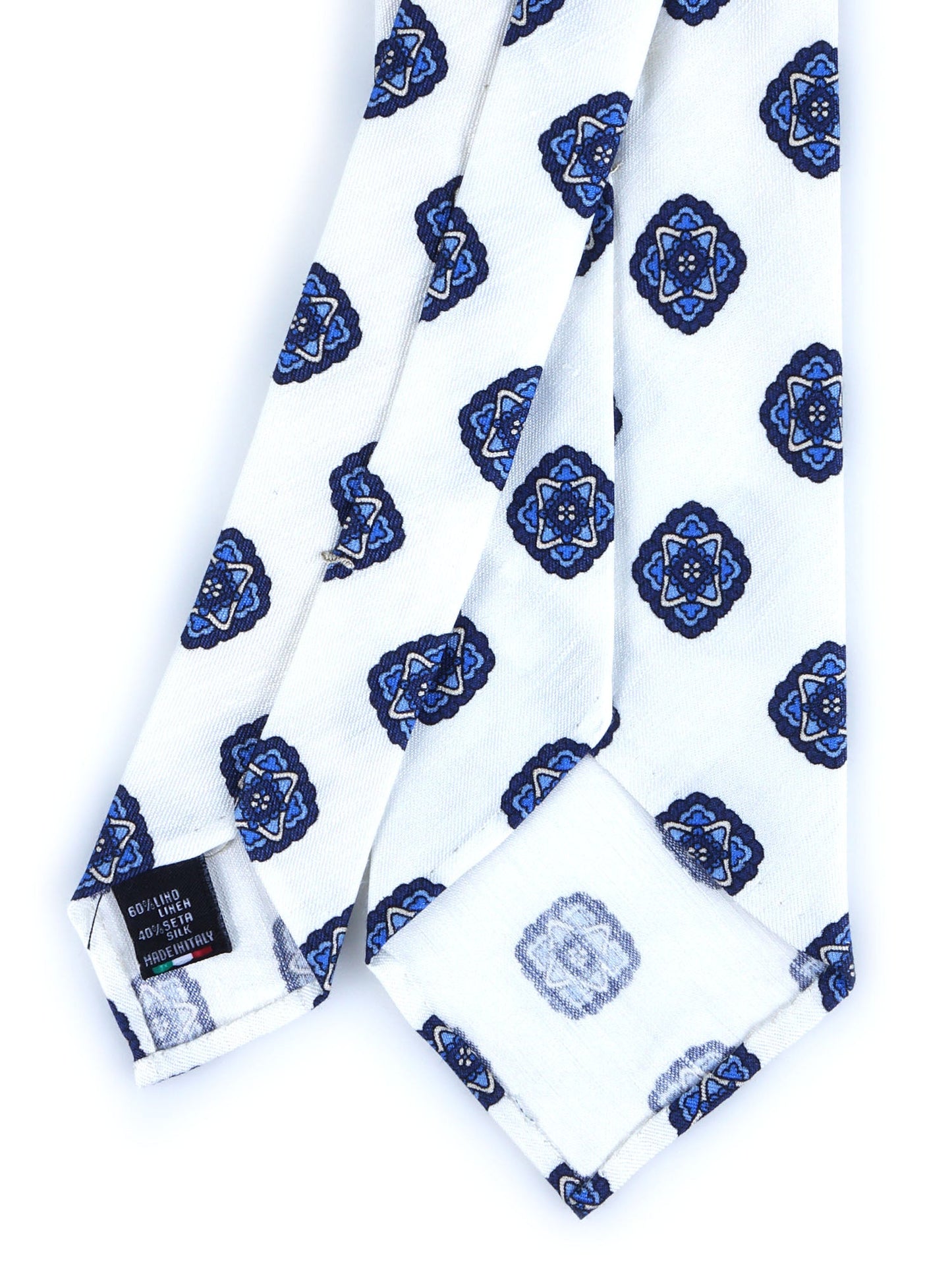 White tailored untipped tie SAMMY in linen/silk
