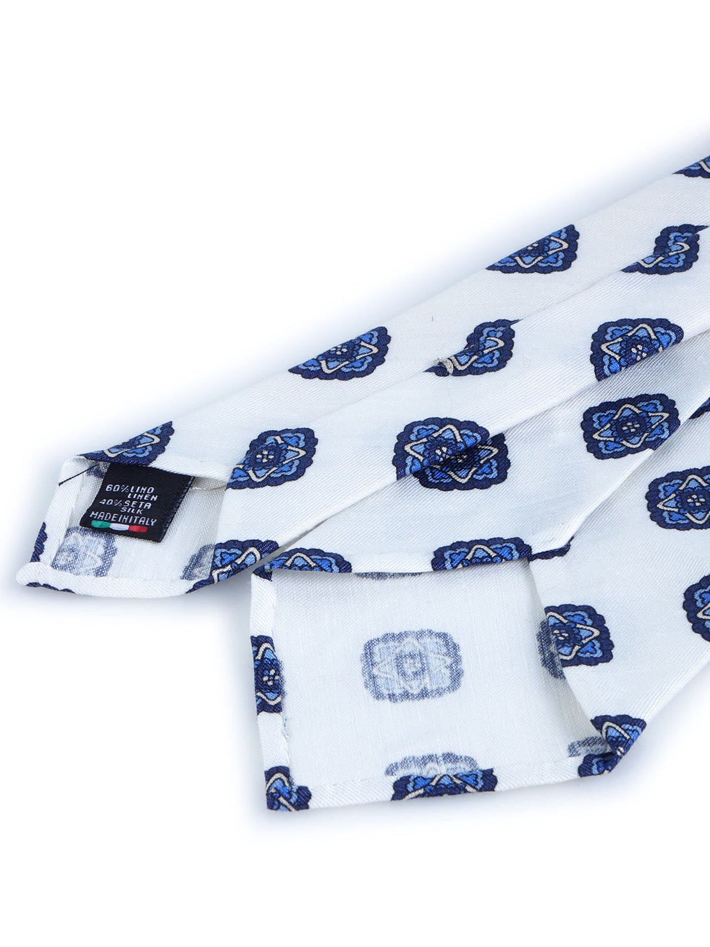 White tailored untipped tie SAMMY in linen/silk