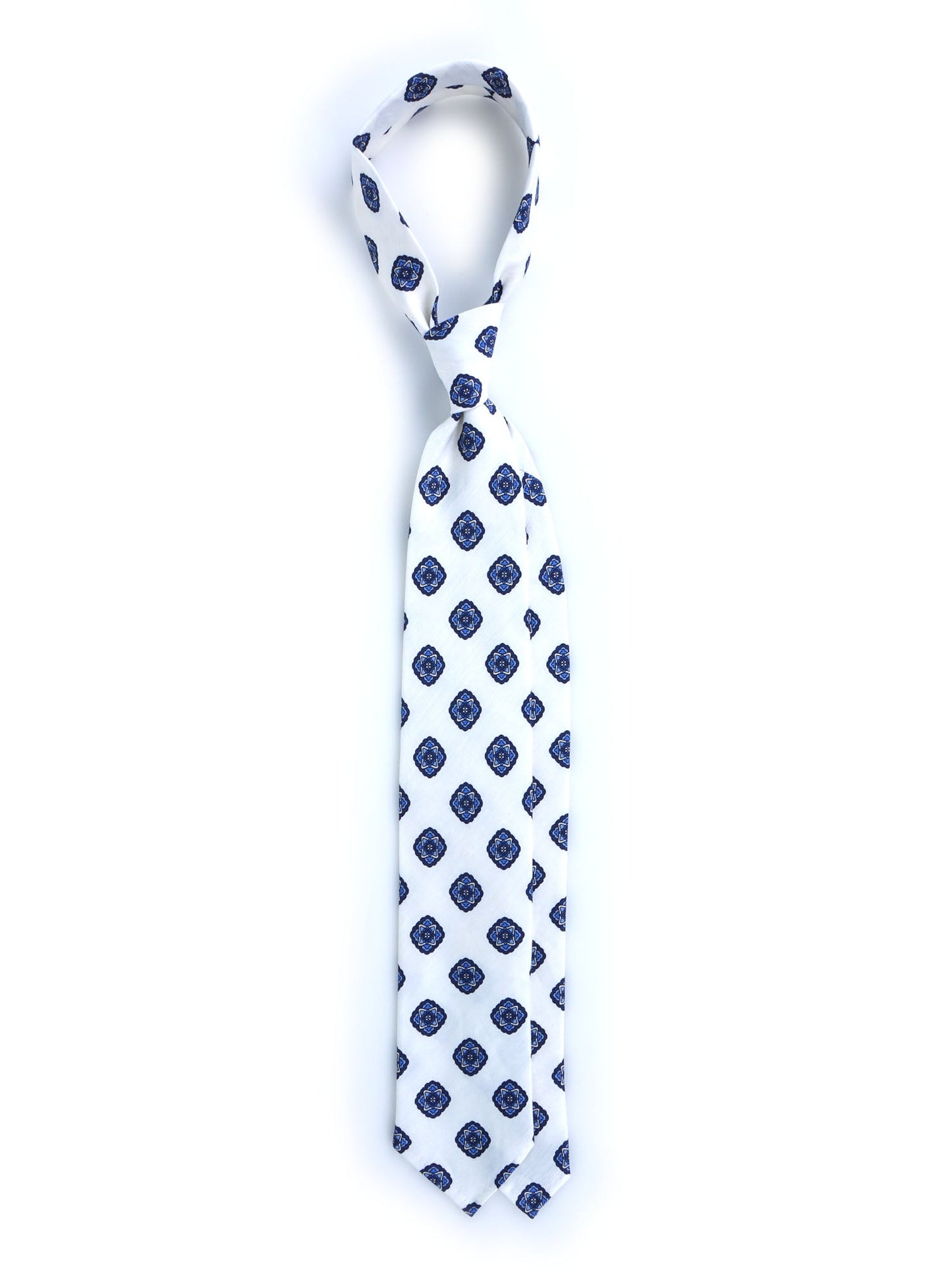 White tailored untipped tie SAMMY in linen/silk