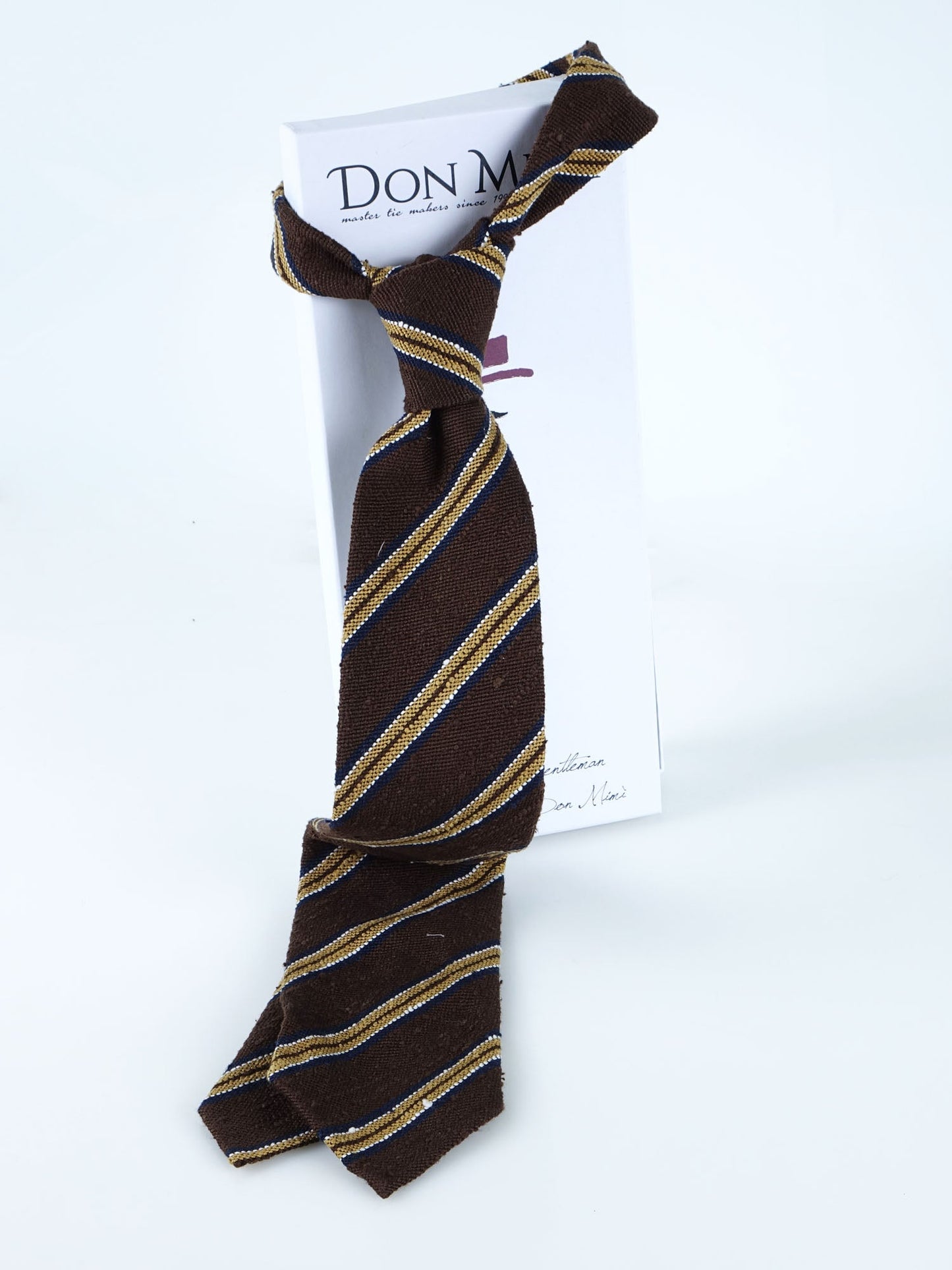 Unlined 3 Fold Brown Shantung Silk Tie GRANTA