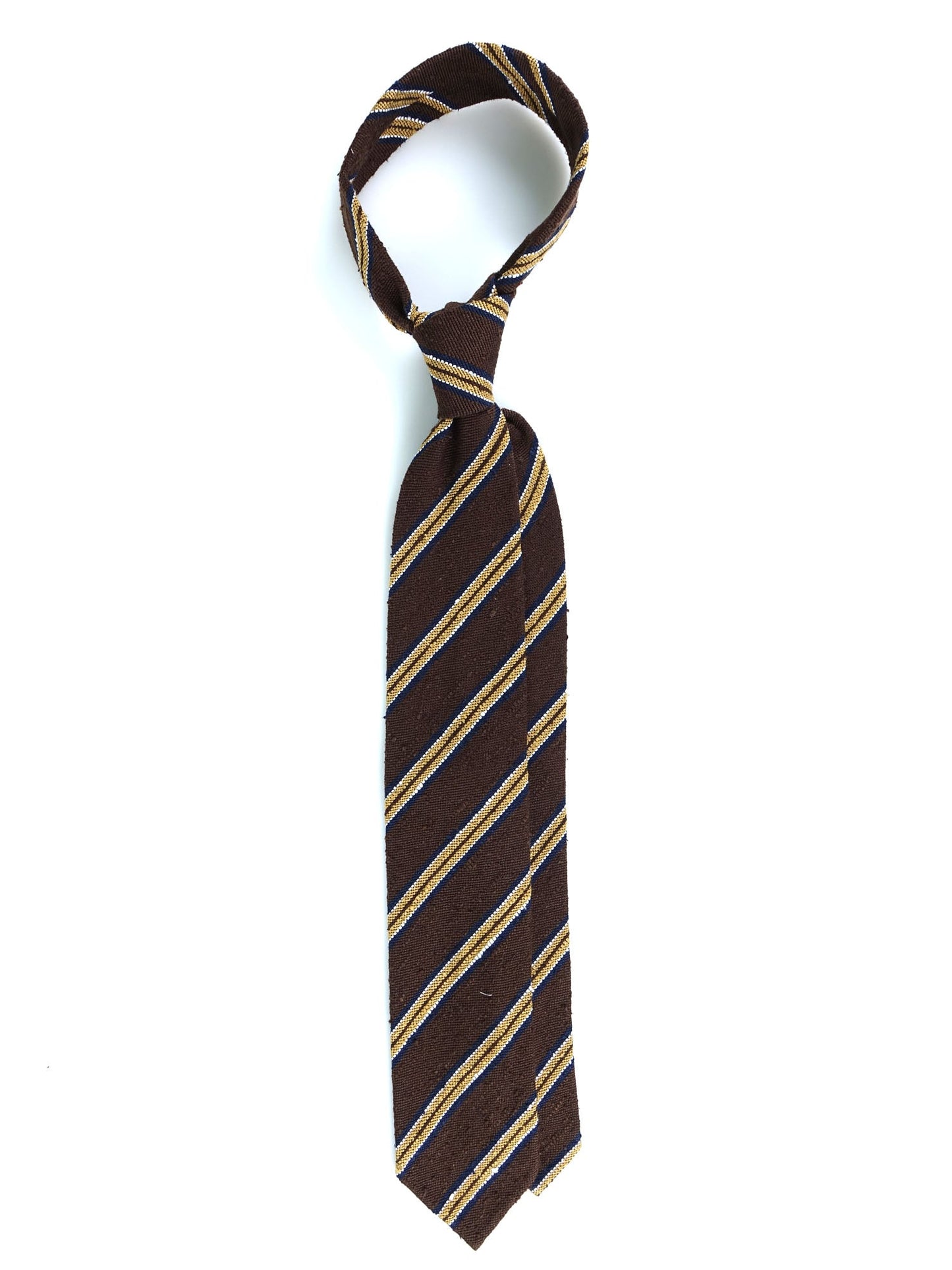 Unlined 3 Fold Brown Shantung Silk Tie GRANTA