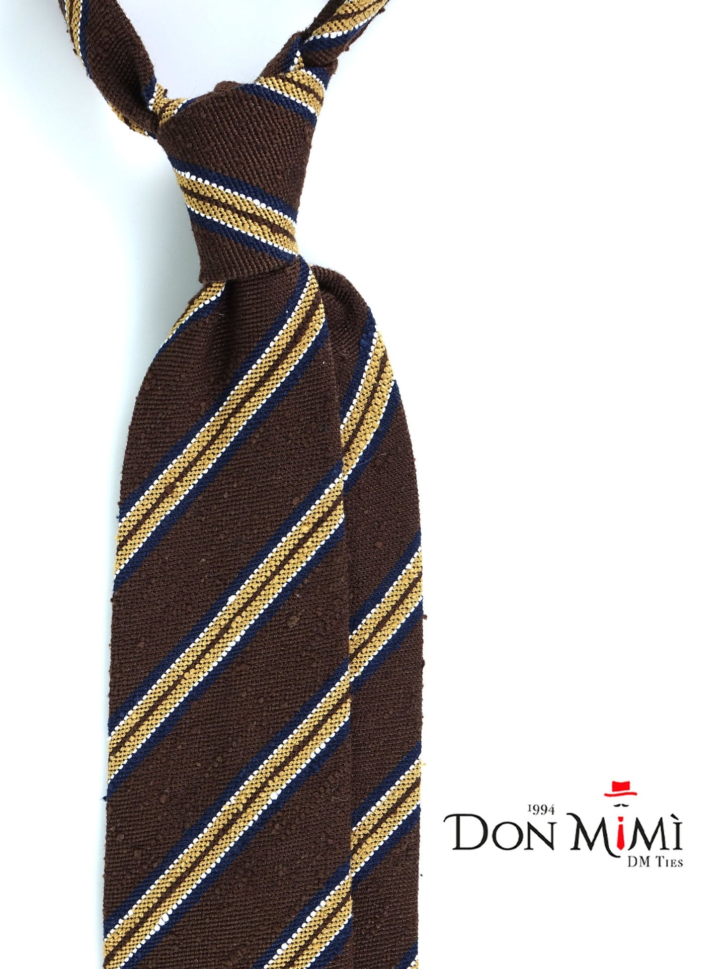 Unlined 3 Fold Brown Shantung Silk Tie GRANTA
