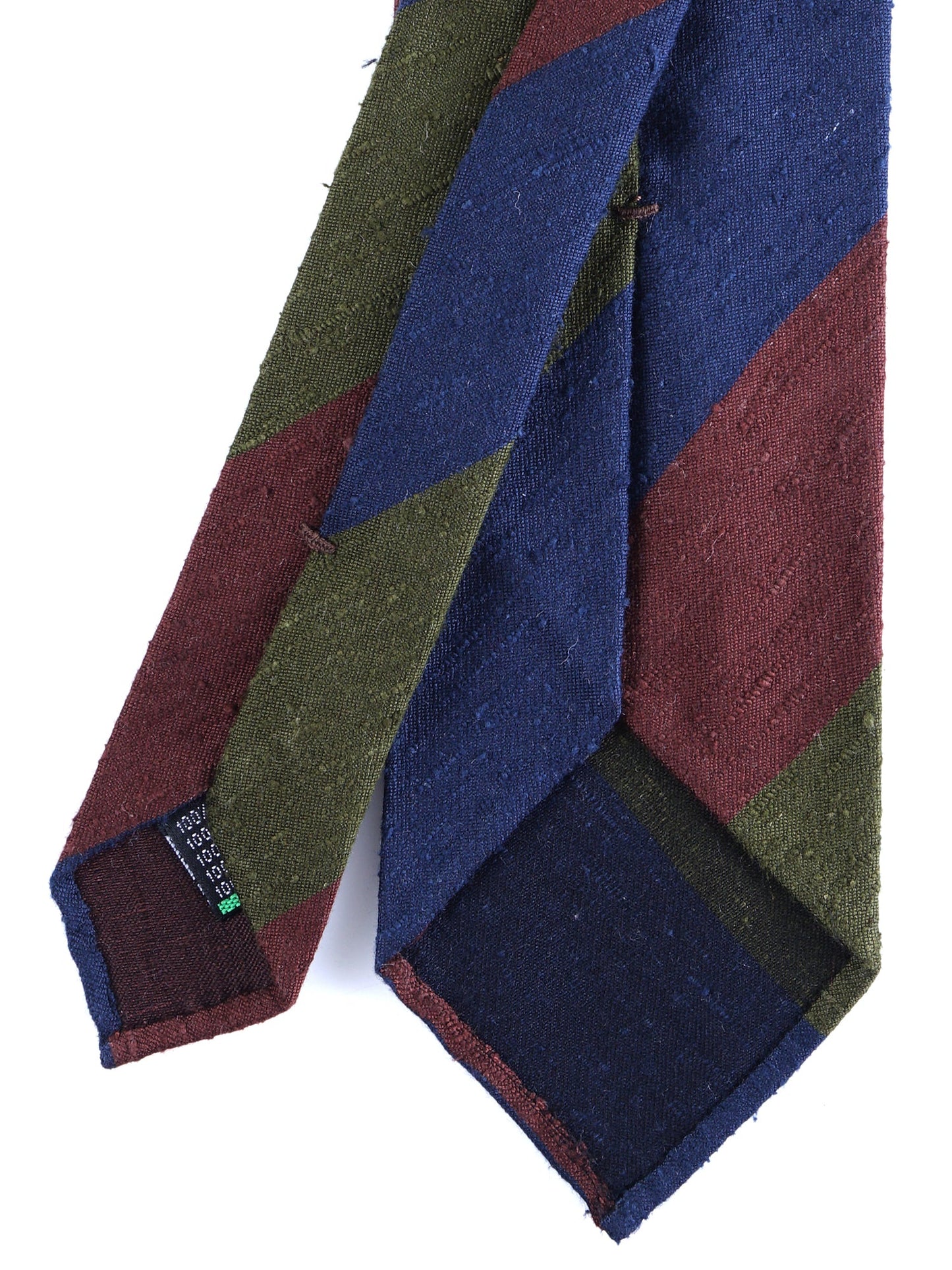 Unlined 3 fold green/blue/brown silk shantung tie TRIGA