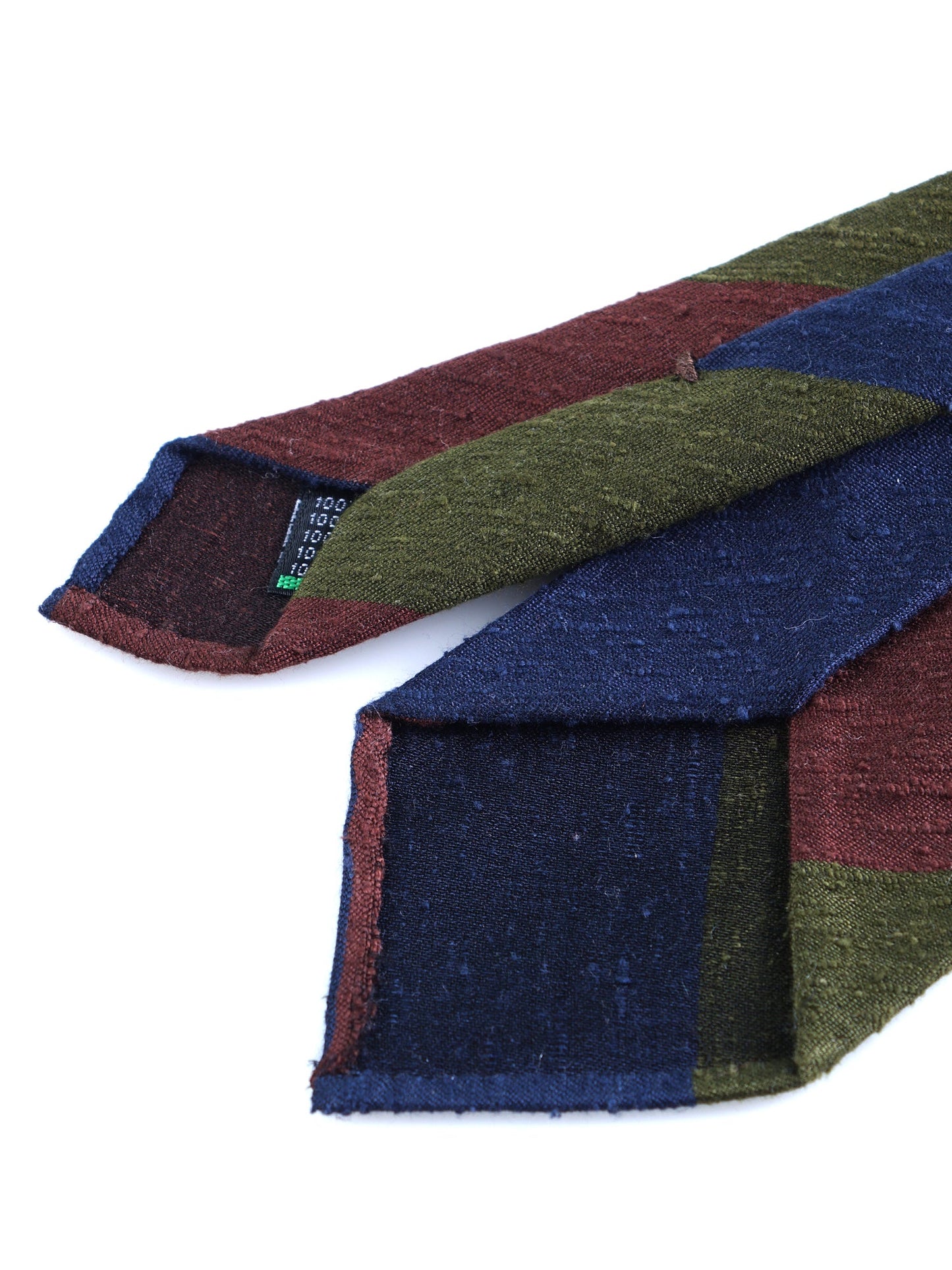 Unlined 3 fold green/blue/brown silk shantung tie TRIGA
