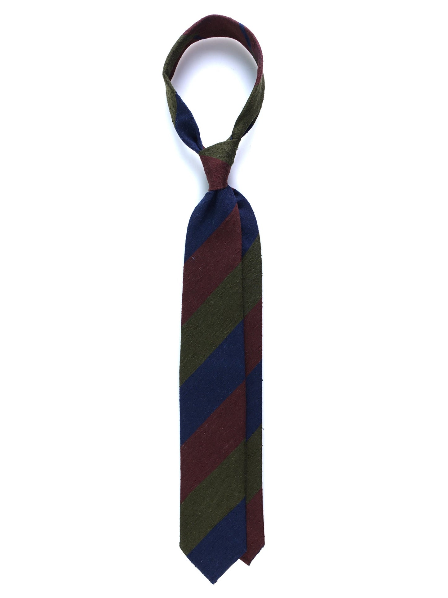 Unlined 3 fold green/blue/brown silk shantung tie TRIGA