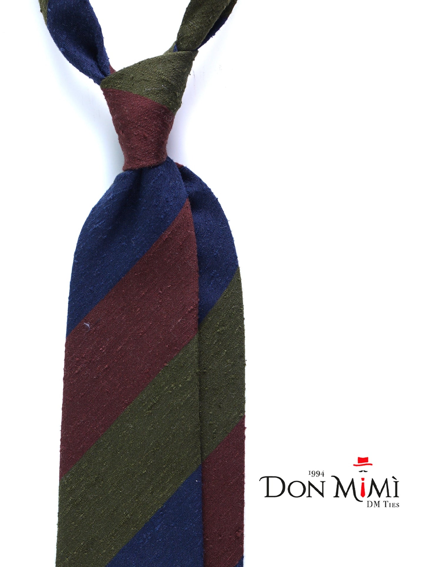 Unlined 3 fold green/blue/brown silk shantung tie TRIGA