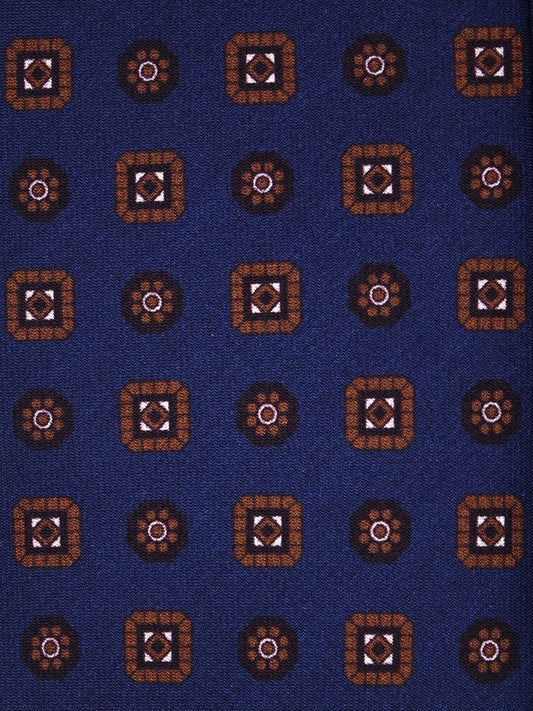 Blue/Brown 7 Folds STEFANIA Luxury Printed Silk Tie