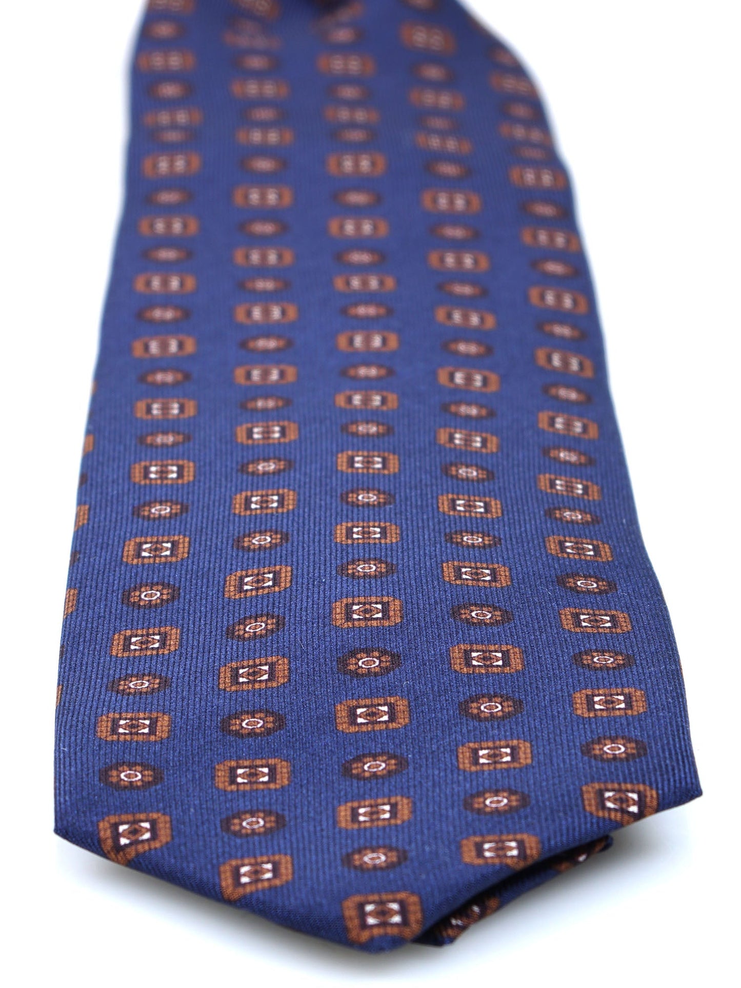 Blue/Brown 7 Folds STEFANIA Luxury Printed Silk Tie