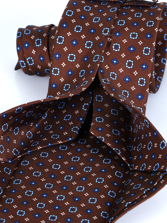 Brown 7 folds LUDICA tie in luxury printed silk