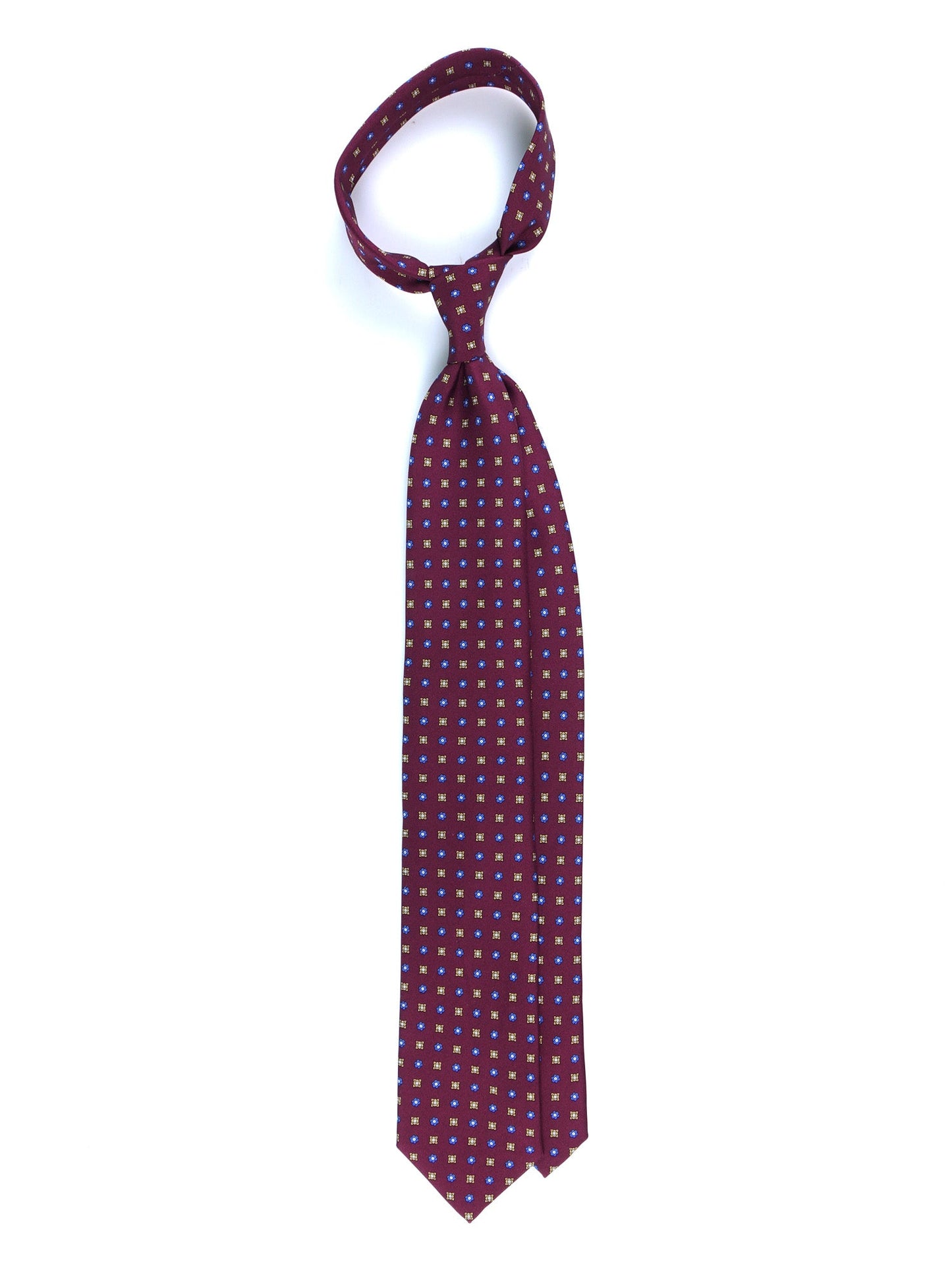 Burgundy 7 fold tie NAPOLI in luxury printed silk
