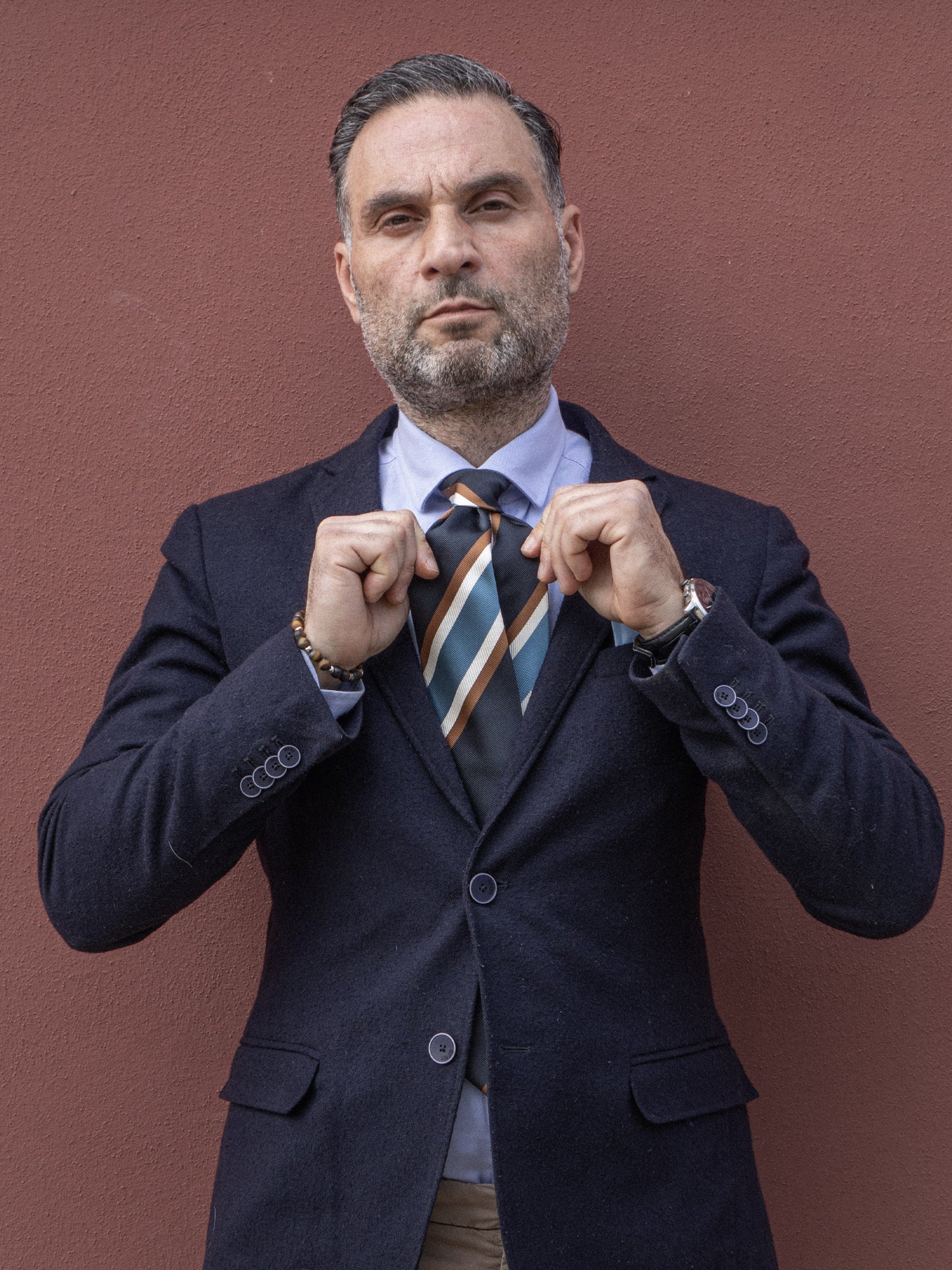 3 Fold Silk Jacquard Dark Blue Tie ELLEN