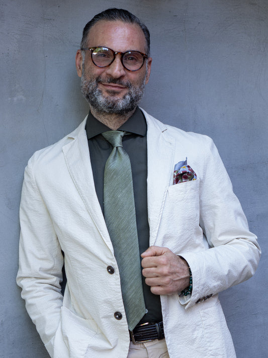 DAFNE unlined green tailored tie in linen/silk
