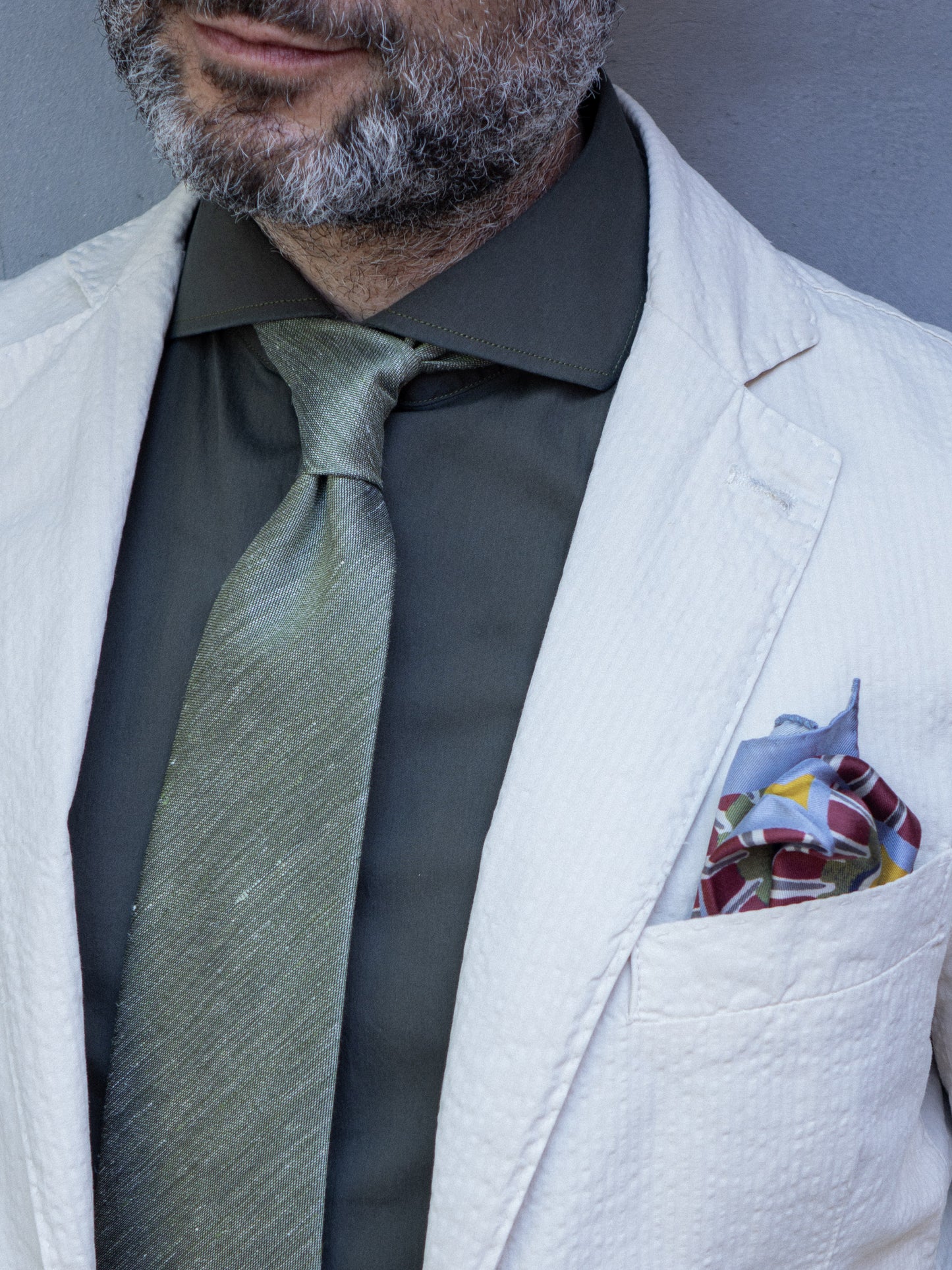 DAFNE unlined green tailored tie in linen/silk