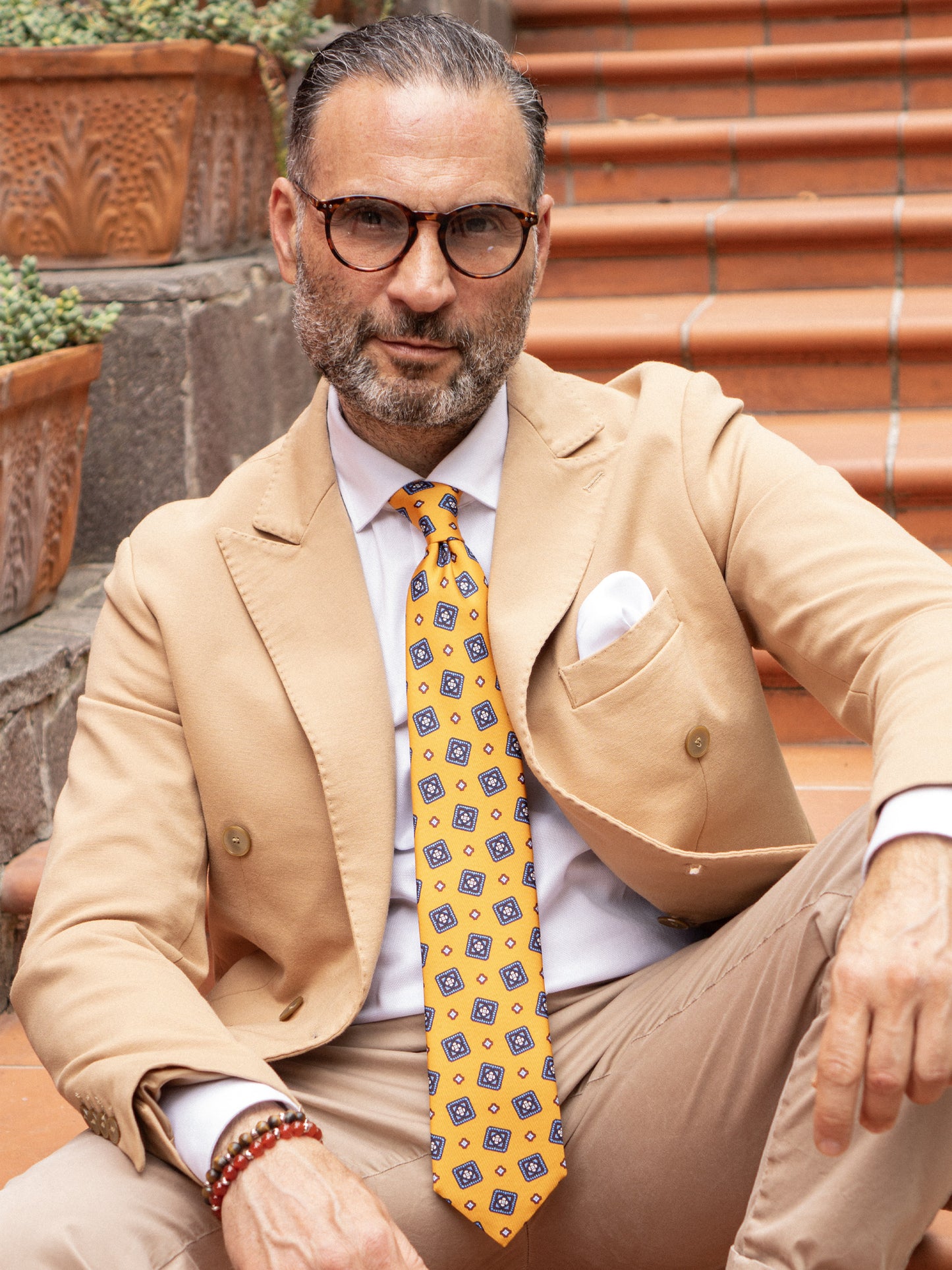 Orange 3 Fold Printed Silk Tie DANIELA
