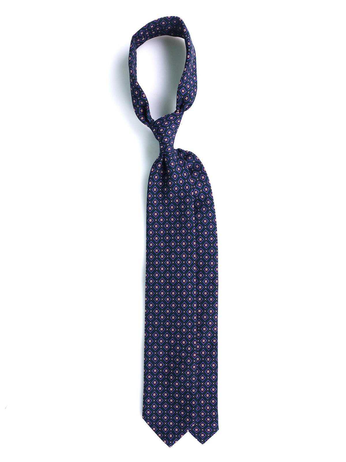 FABIO 3-fold tie in printed forest green challis wool