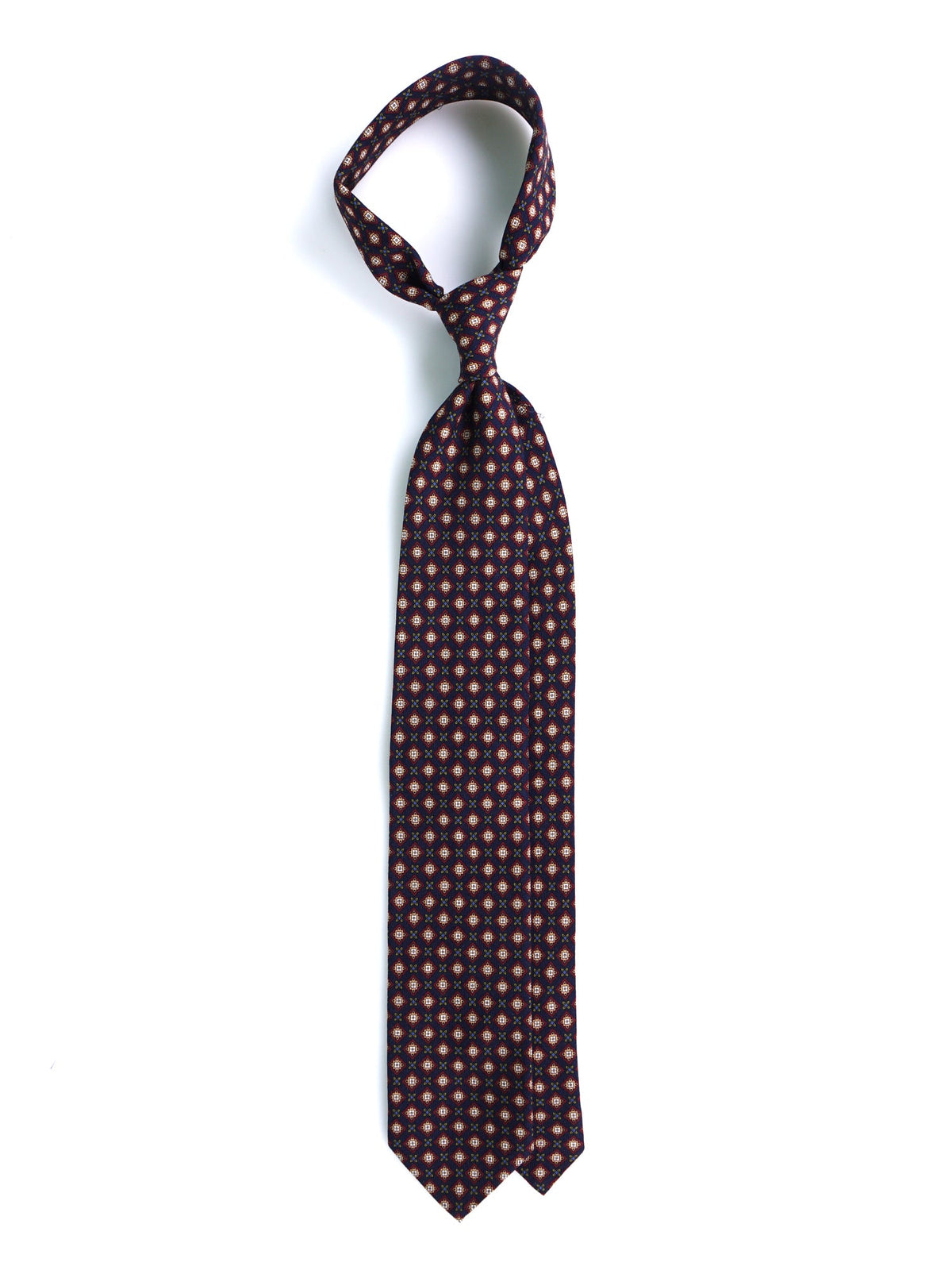 FABIO 3-fold tie in printed navy blue wool challis