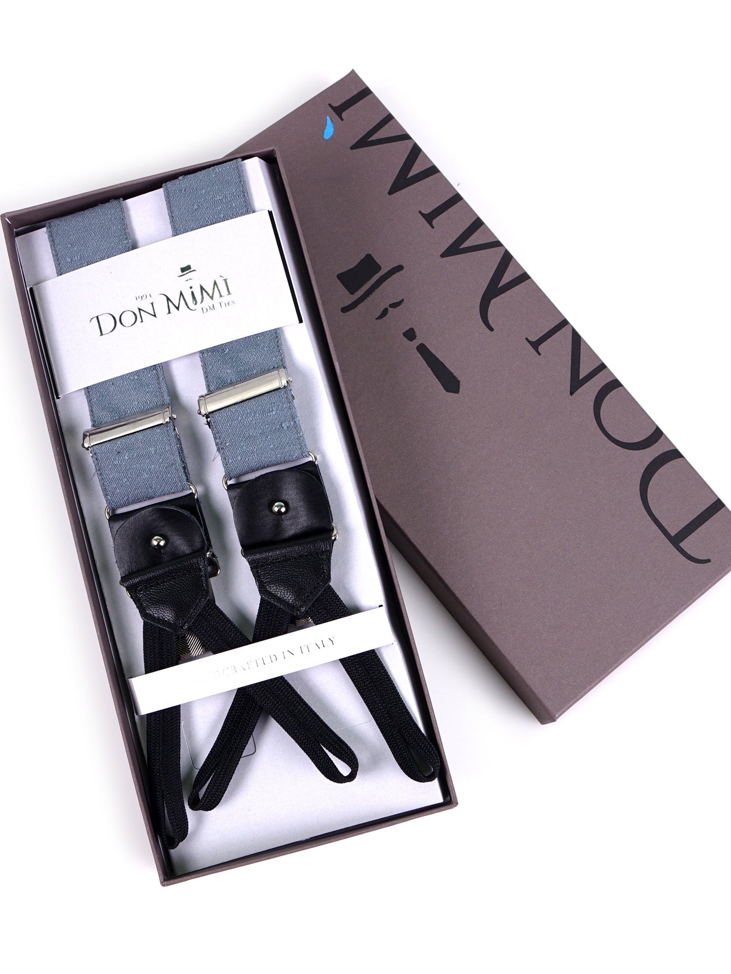 Bretella a Y in seta shantung blu avion con lacci in tessuto e clip FARMA