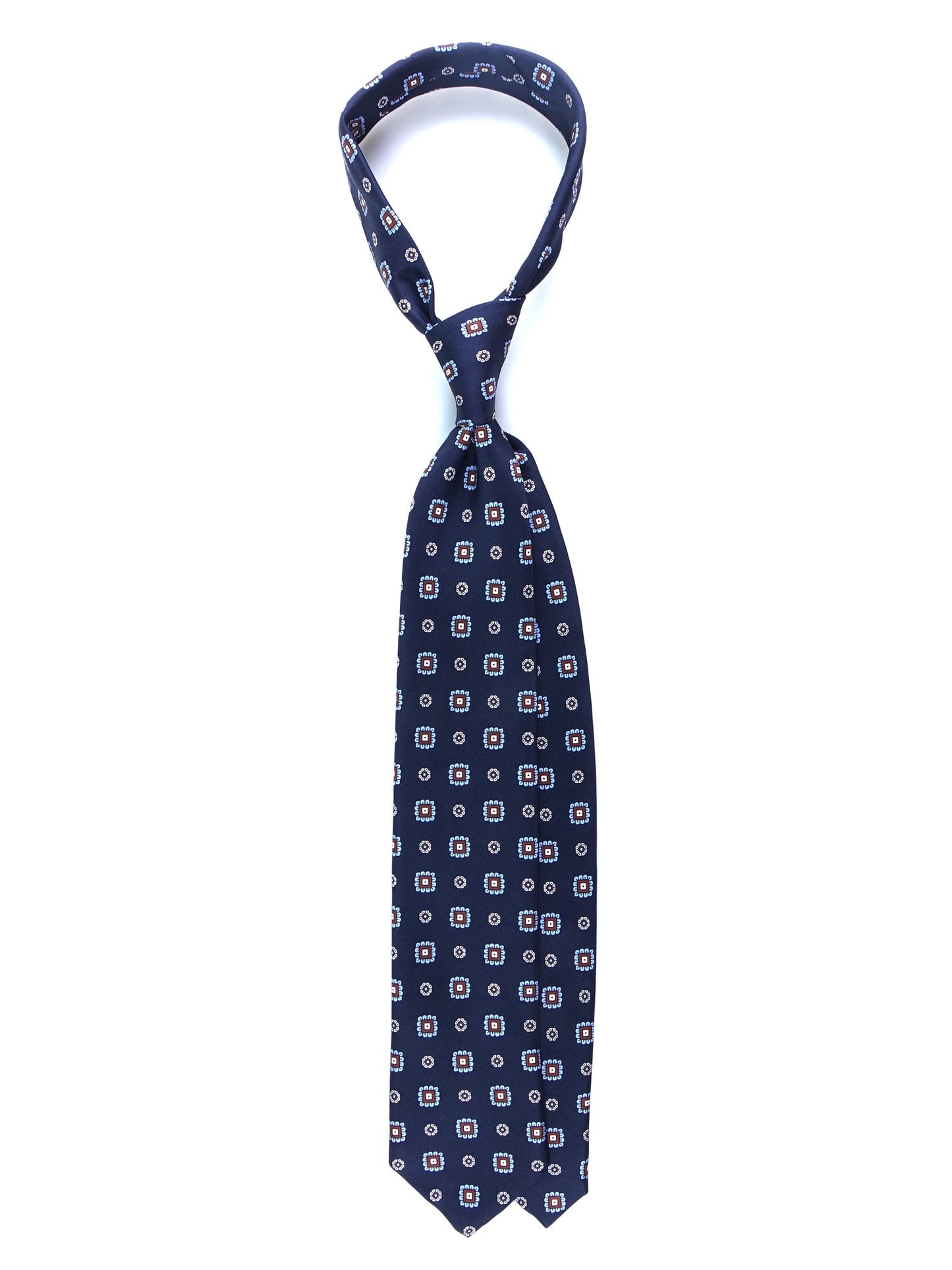 FEIN 3-fold tie in navy blue printed silk