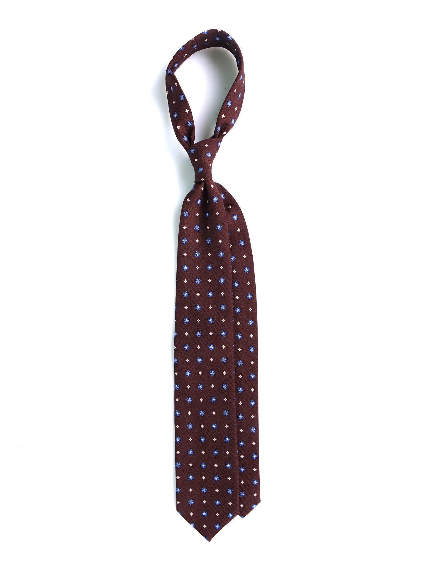 Brown 3 Fold Tie FELIX in English printed challis wool