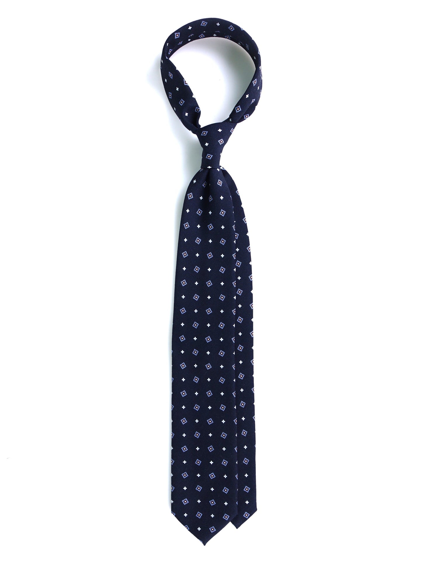 Dark Blue 3-fold FELIX Tie in Printed English Challis Wool