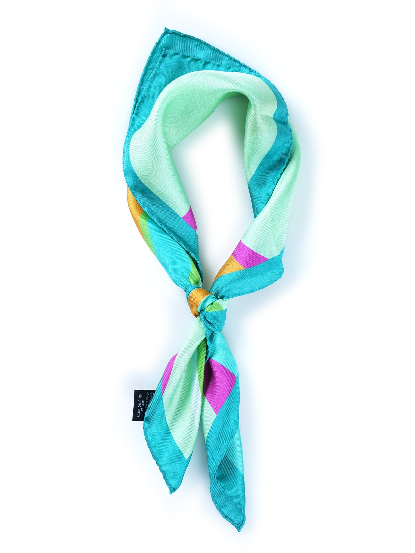Turquoise Printed Silk Foulard WAVES