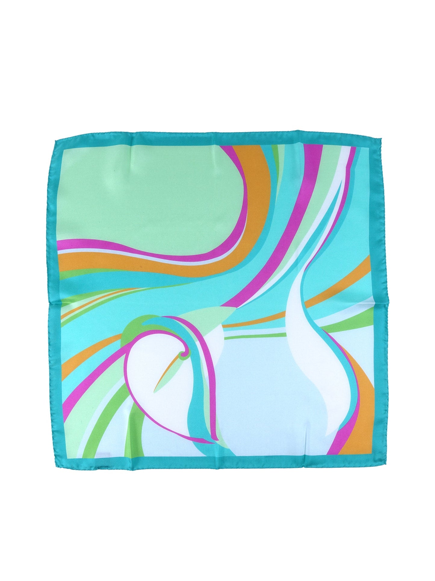 Turquoise Printed Silk Foulard WAVES