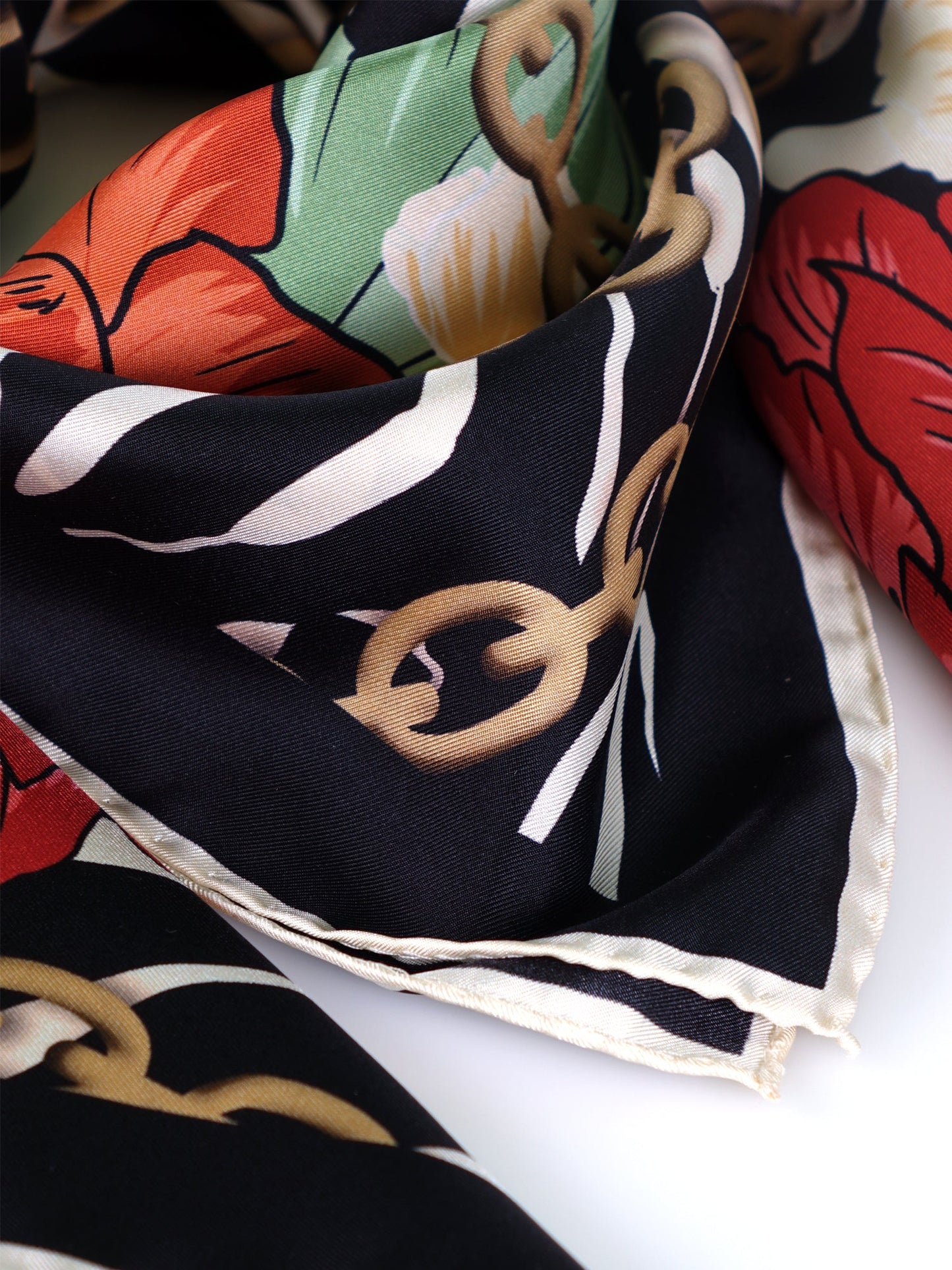 Black Background Printed Silk Stole Scarf ROSE