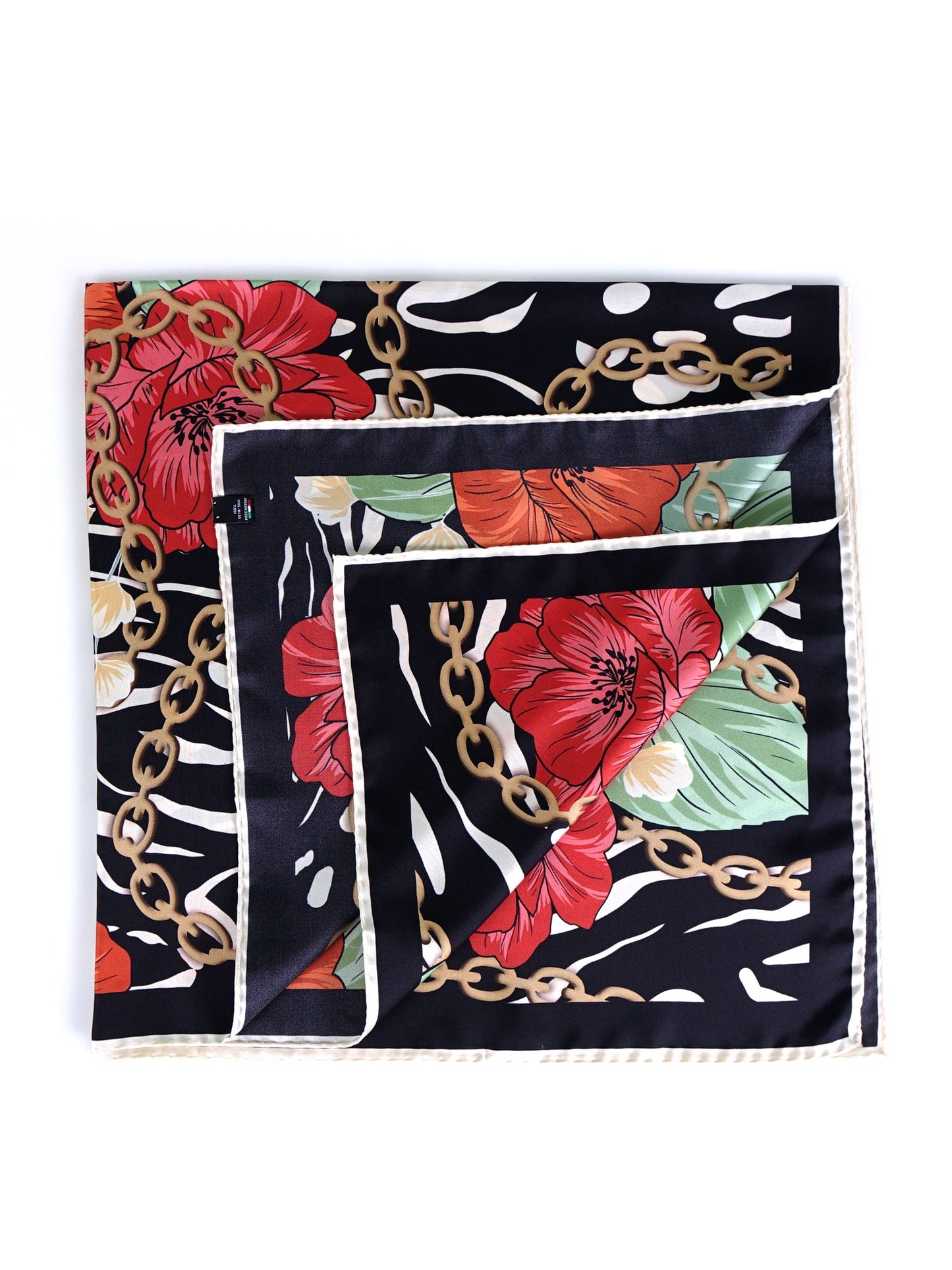 Black Background Printed Silk Stole Scarf ROSE