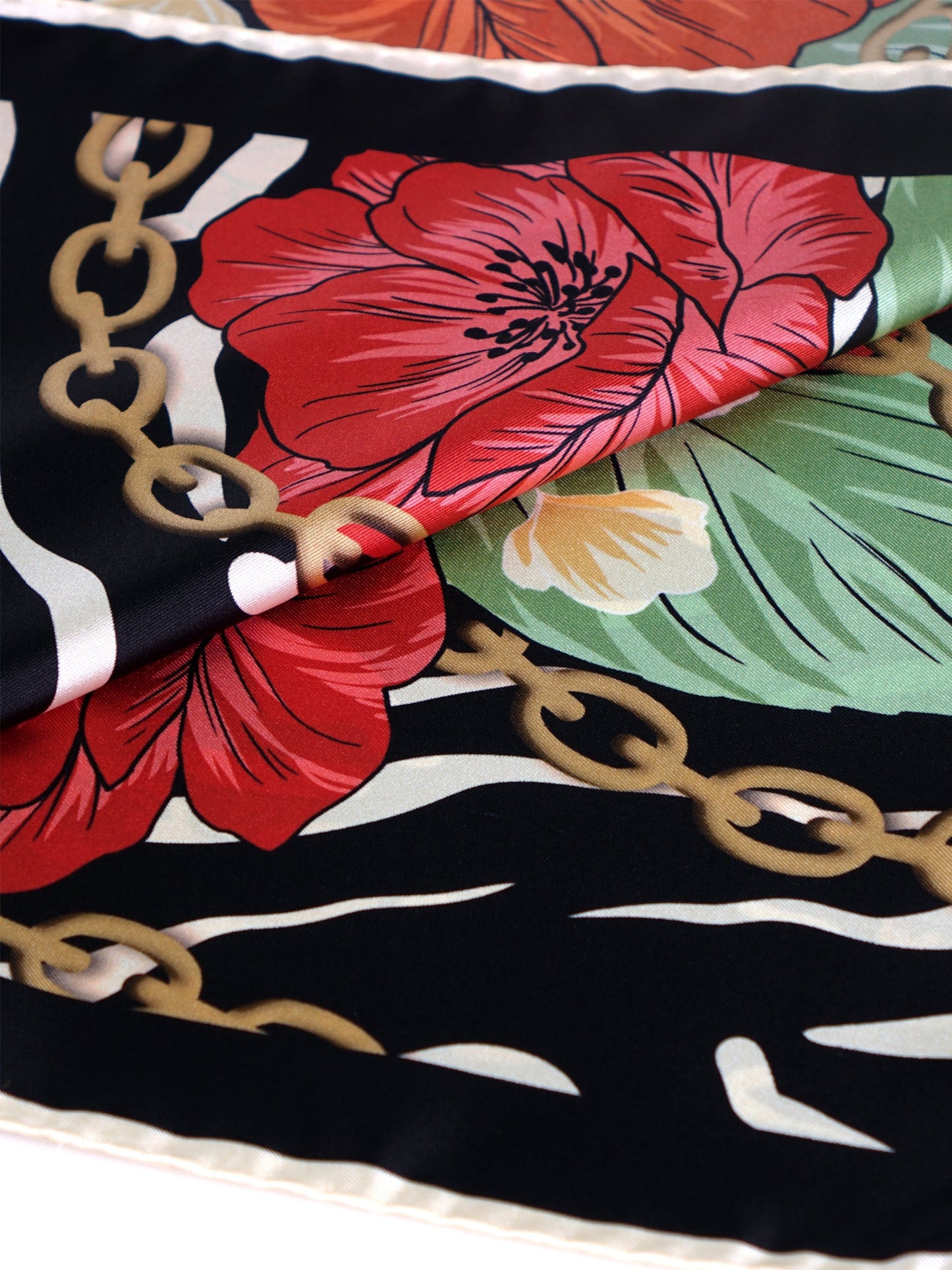 Black Background Printed Silk Stole Scarf ROSE