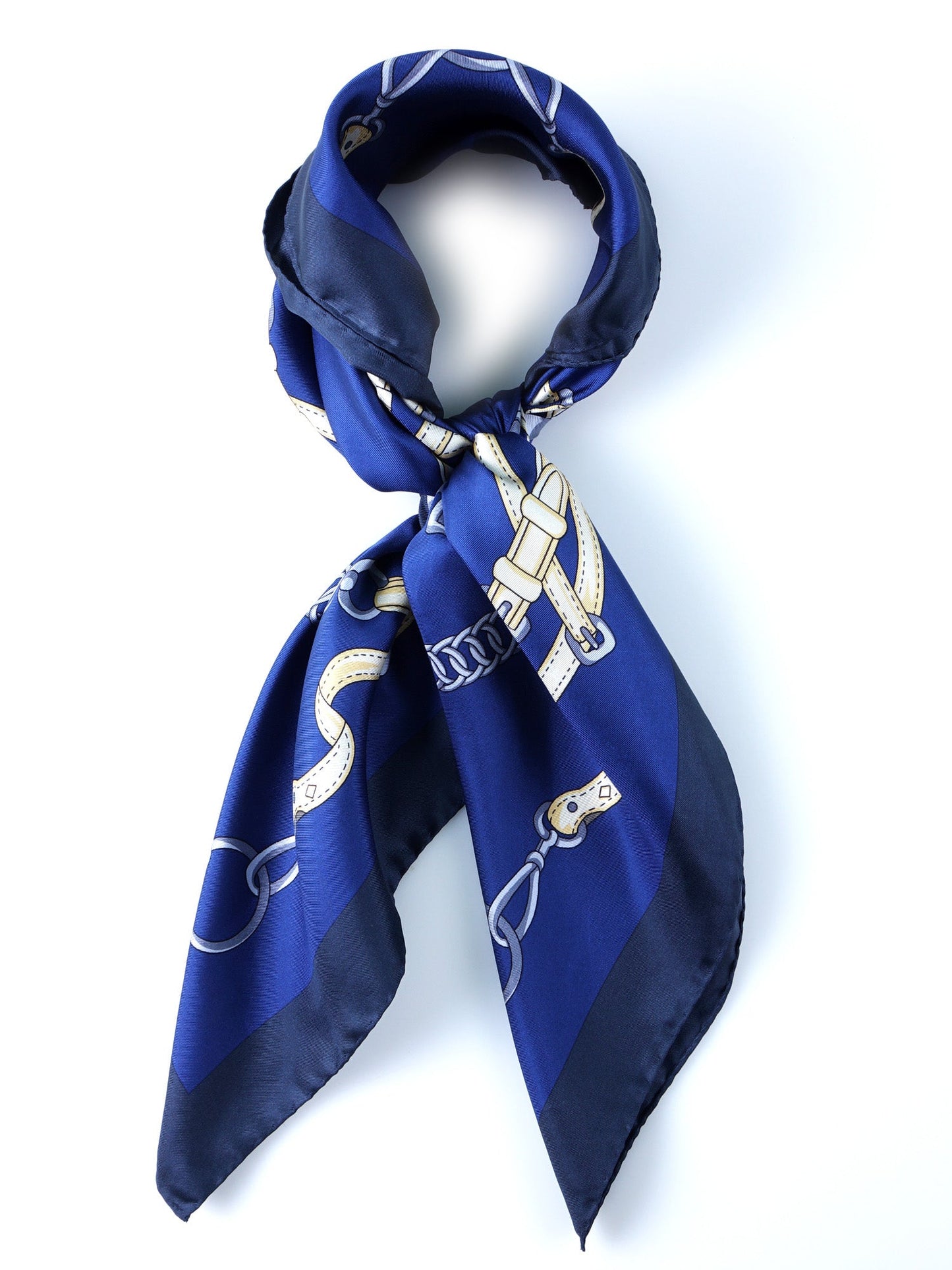 Blue silk scarf 90x90cm printed REINS