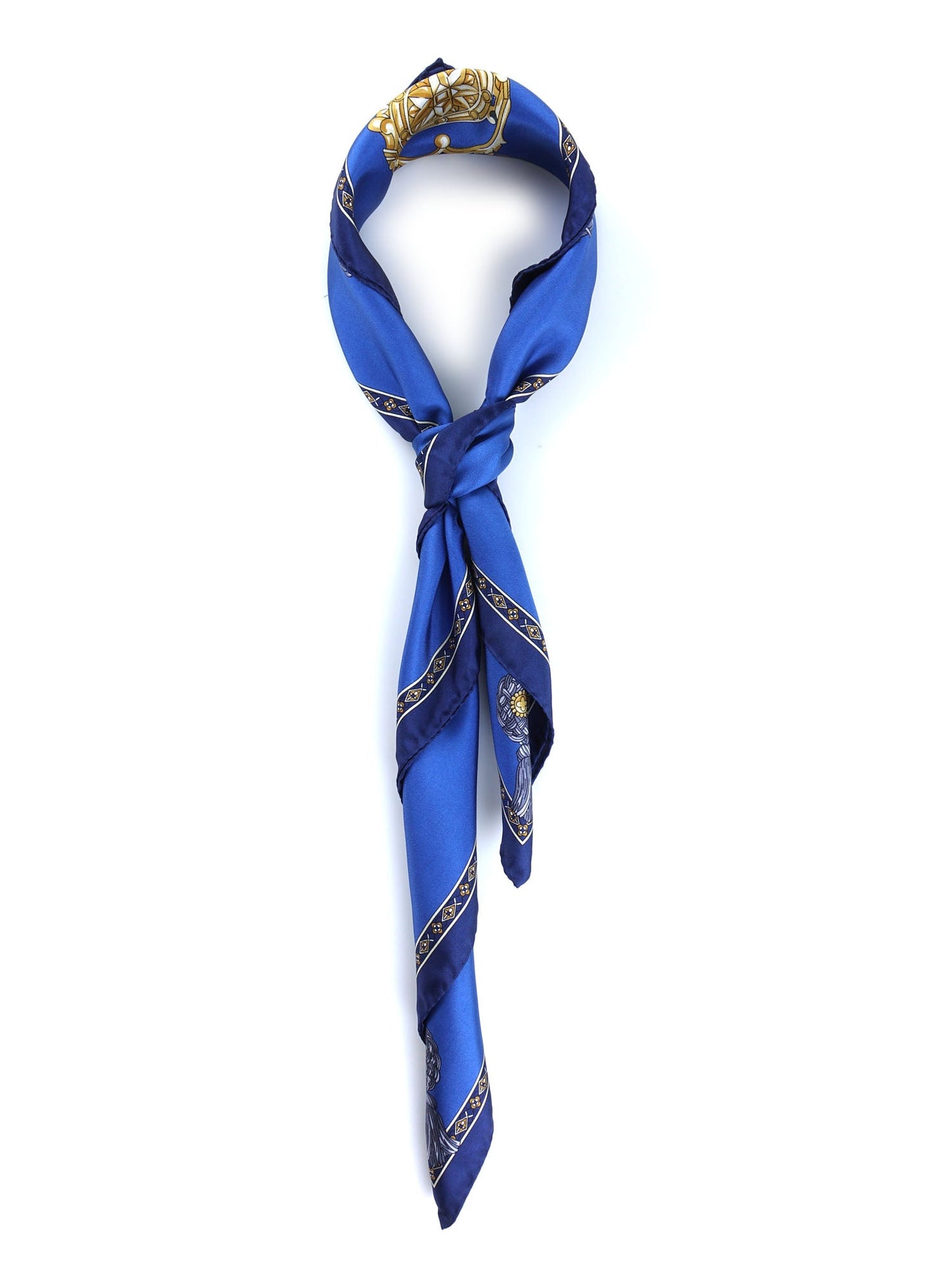 Blue silk scarf 90x90cm GOOD LUCK