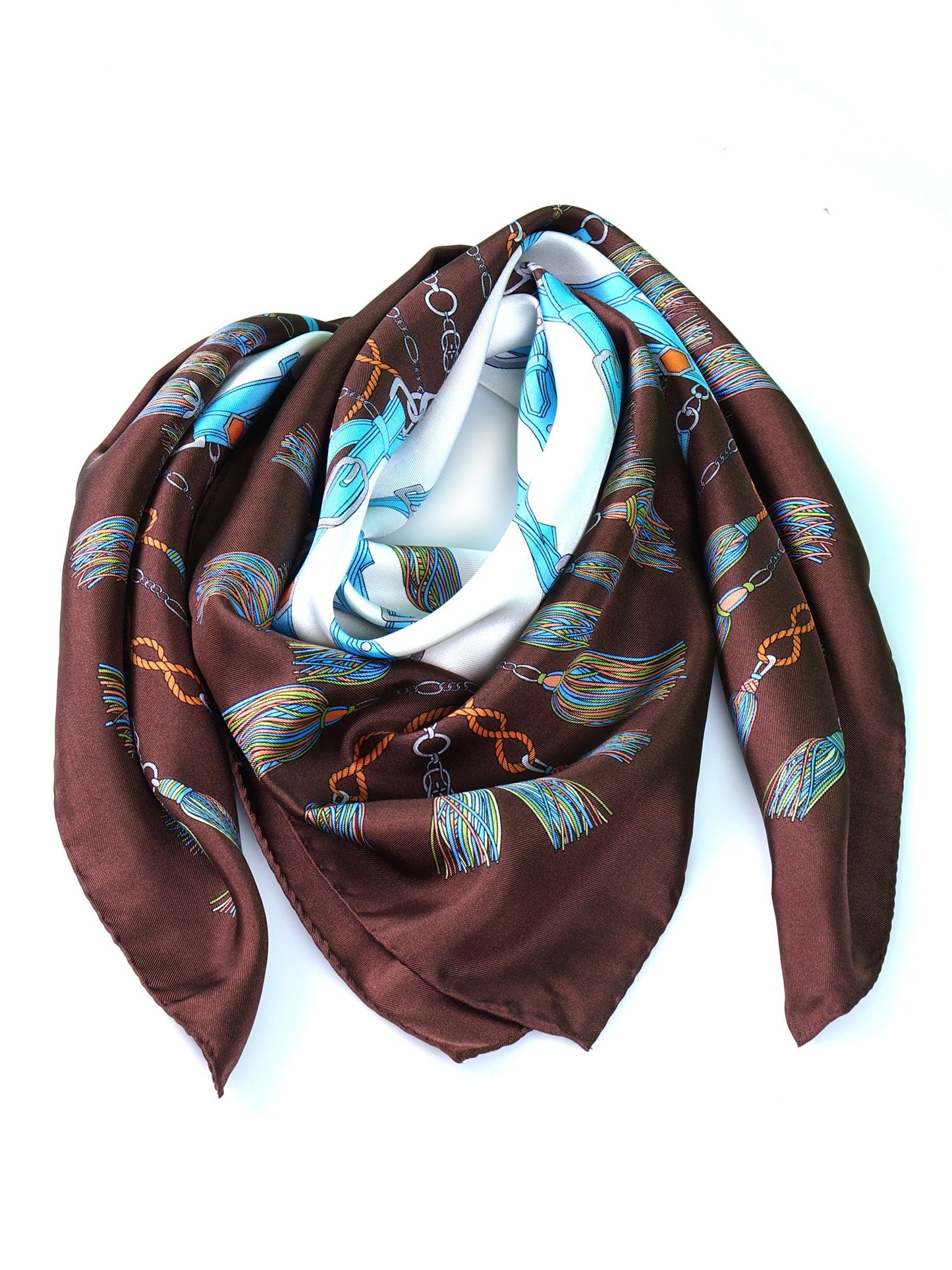 Silk foulard with White Background Printed CORDIN
