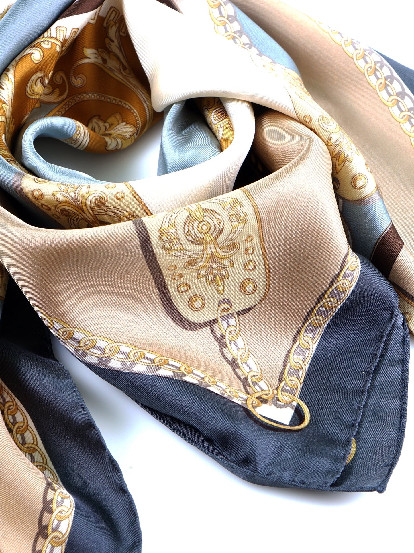 Printed silk square scarf in grey BERENIKE
