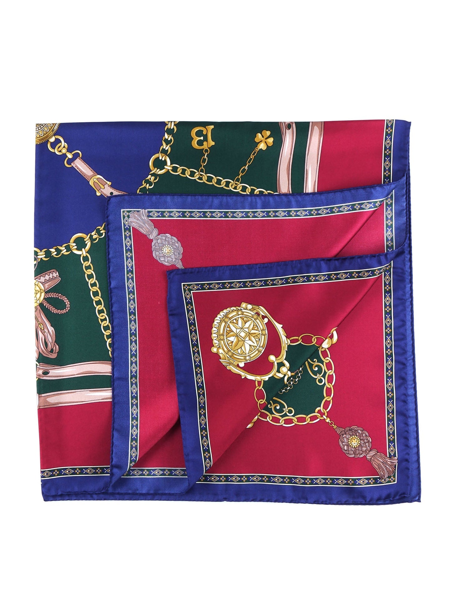 Green silk printed scarf 90x90cm GOOD LUCK