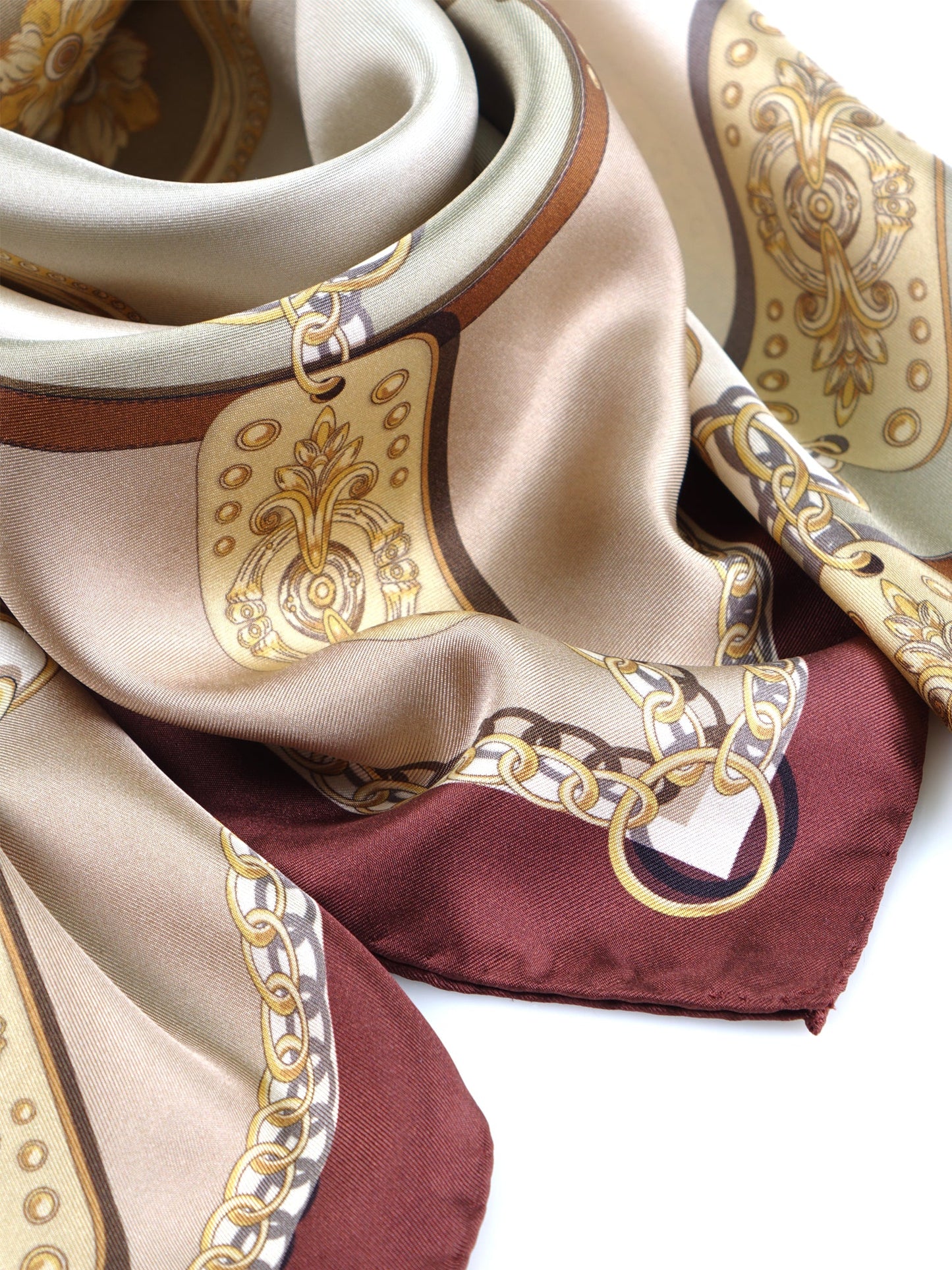 Green/beige in pure printed silk Stole Scarf ERENIKE