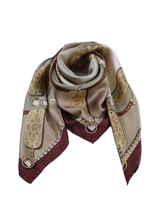 Patterned scarf in green/beige in pure printed silk BERENIKE