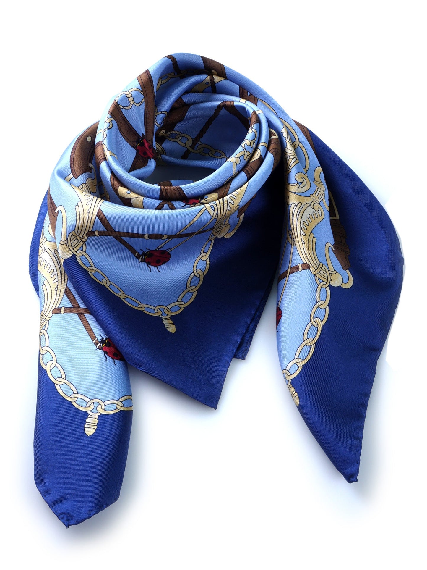 Electric Blue Scarf 90x90cm in Printed Silk LADY BUGS