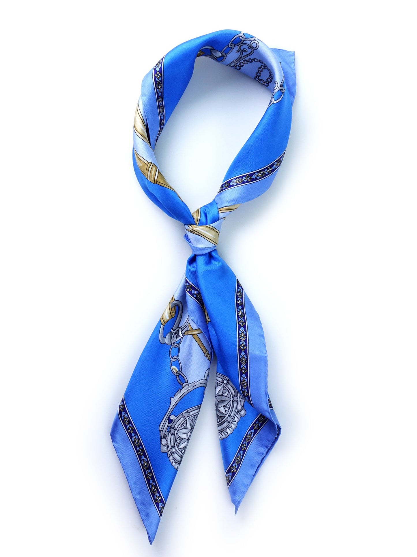 Light blue silk scarf 90x90cm printed GOOD LUCK