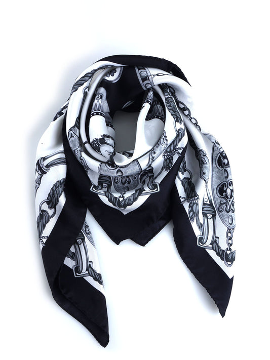 White Silk Printed Scarf 90x90cm ANGELS