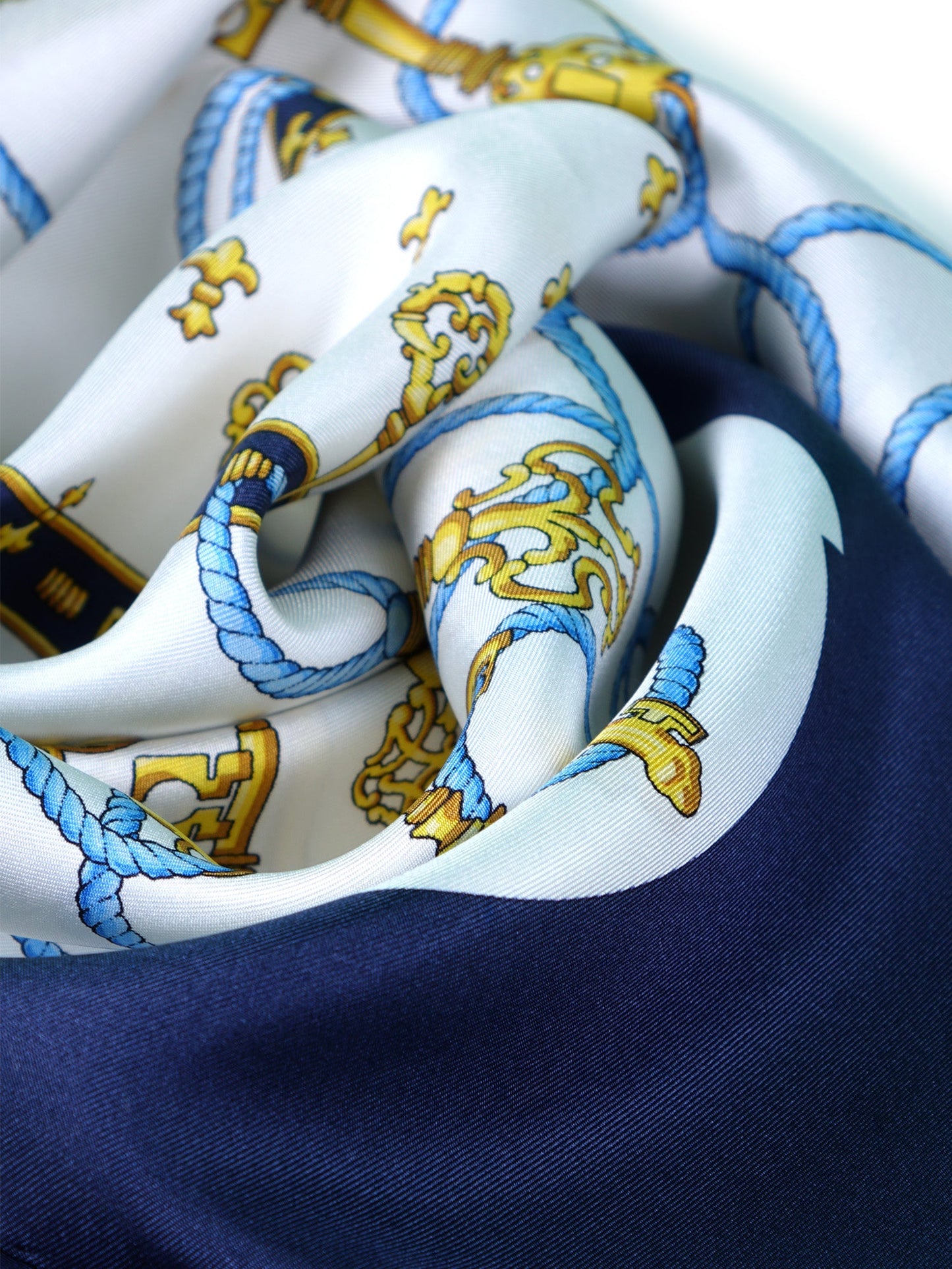 Silk foulard with white background printed KEYS
