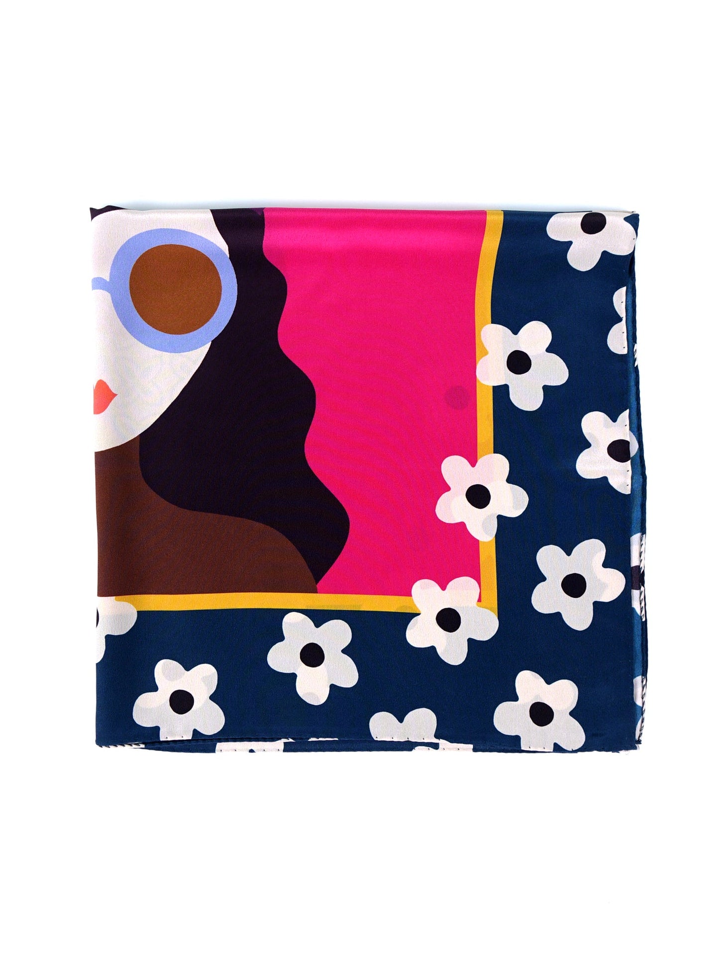 Teal Scarf 70x70cm in Crinkled Printed Silk LADY