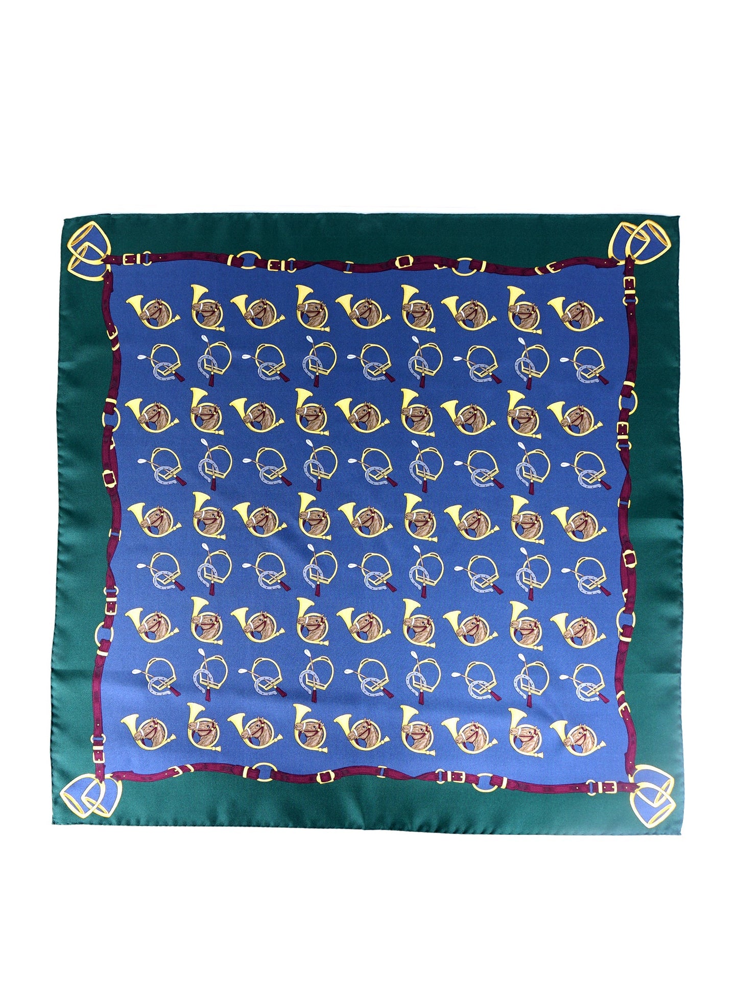 Blue scarf 70x70cm in printed silk TRUMPETS