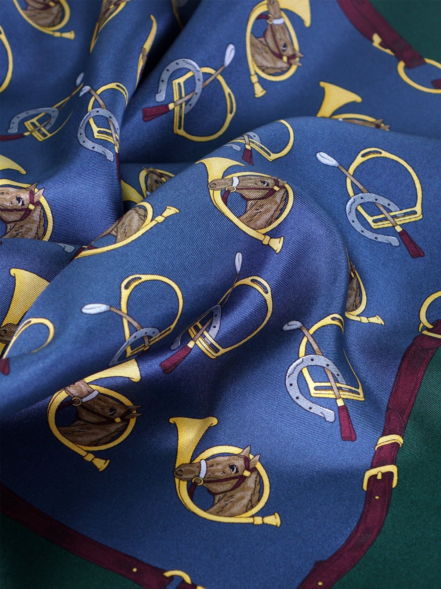 Blue scarf 70x70cm in printed silk TRUMPETS