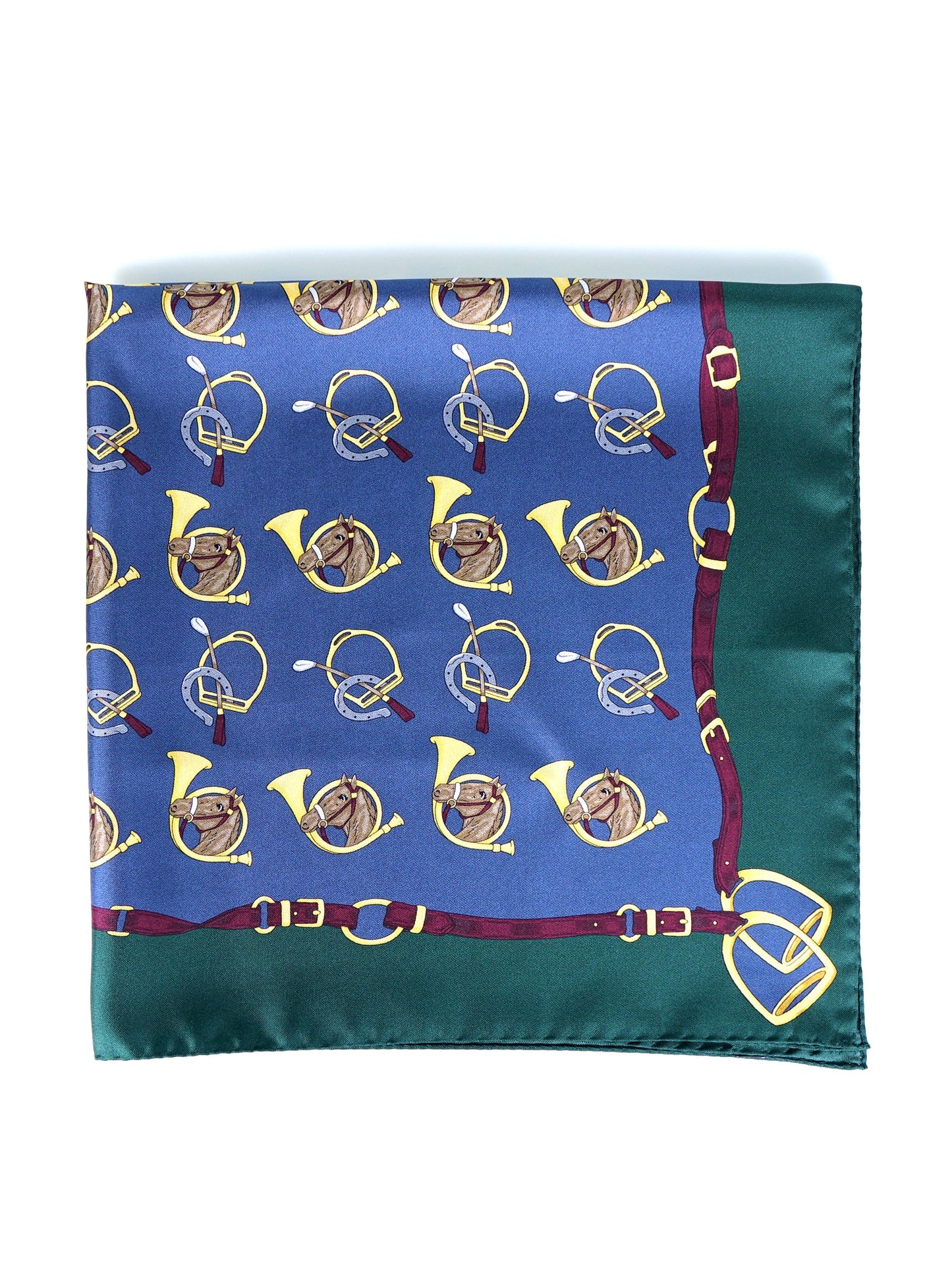 Blue scarf 70x70cm in printed silk TRUMPETS