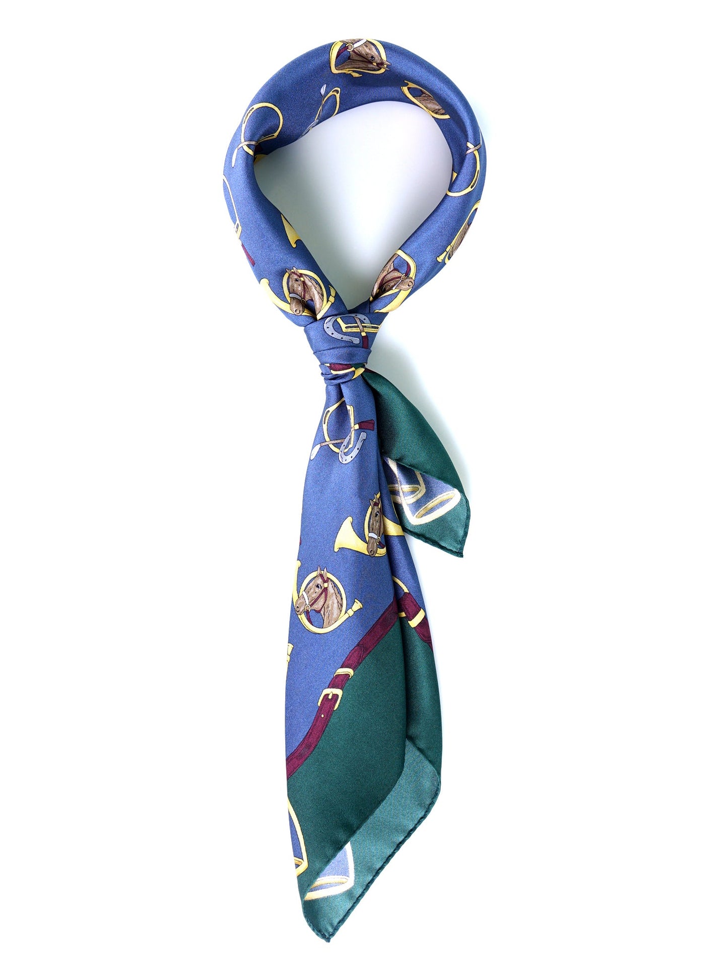 Blue scarf 70x70cm in printed silk TRUMPETS