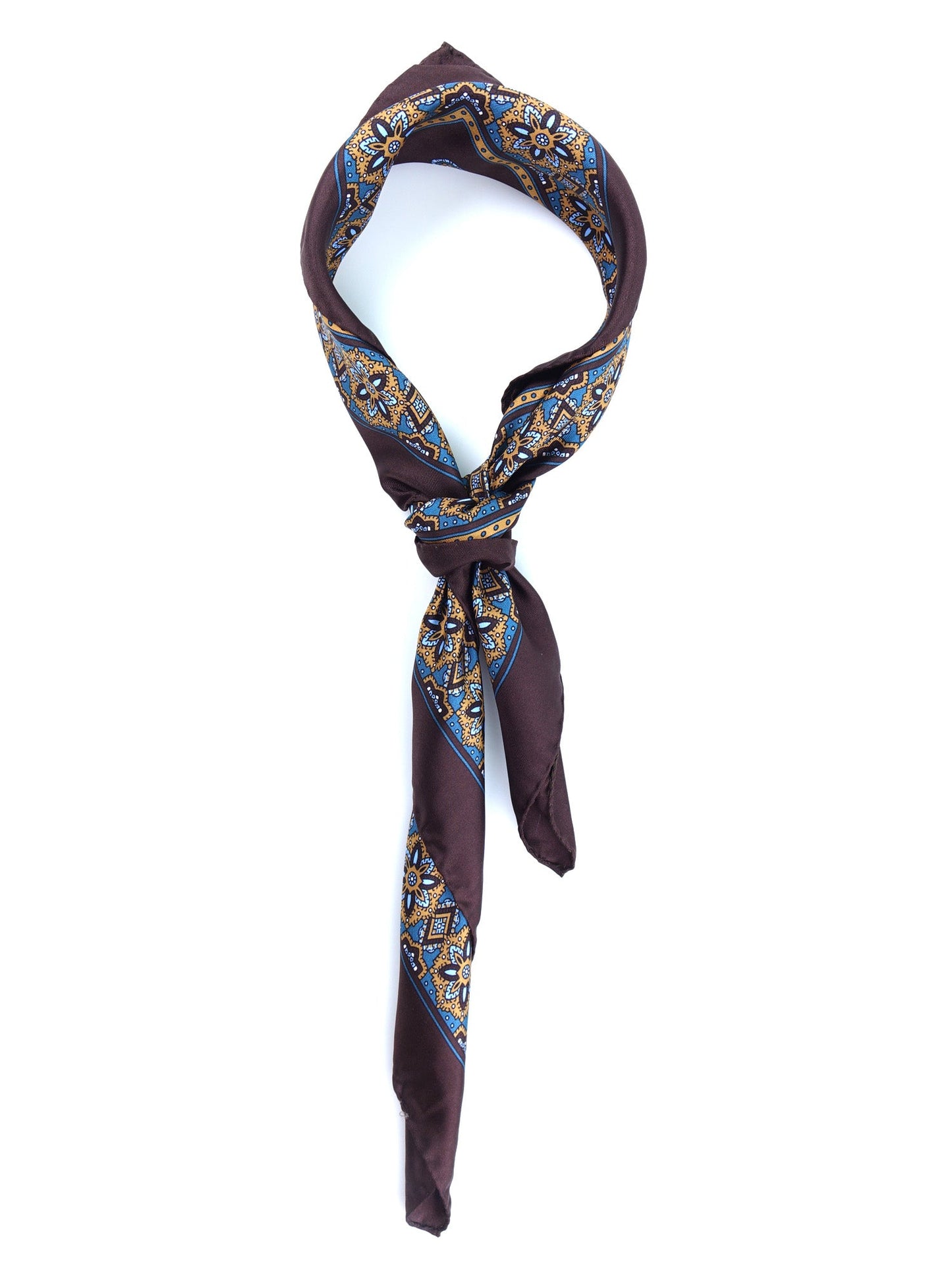 Brown silk printed scarf 70x70cm FEDE