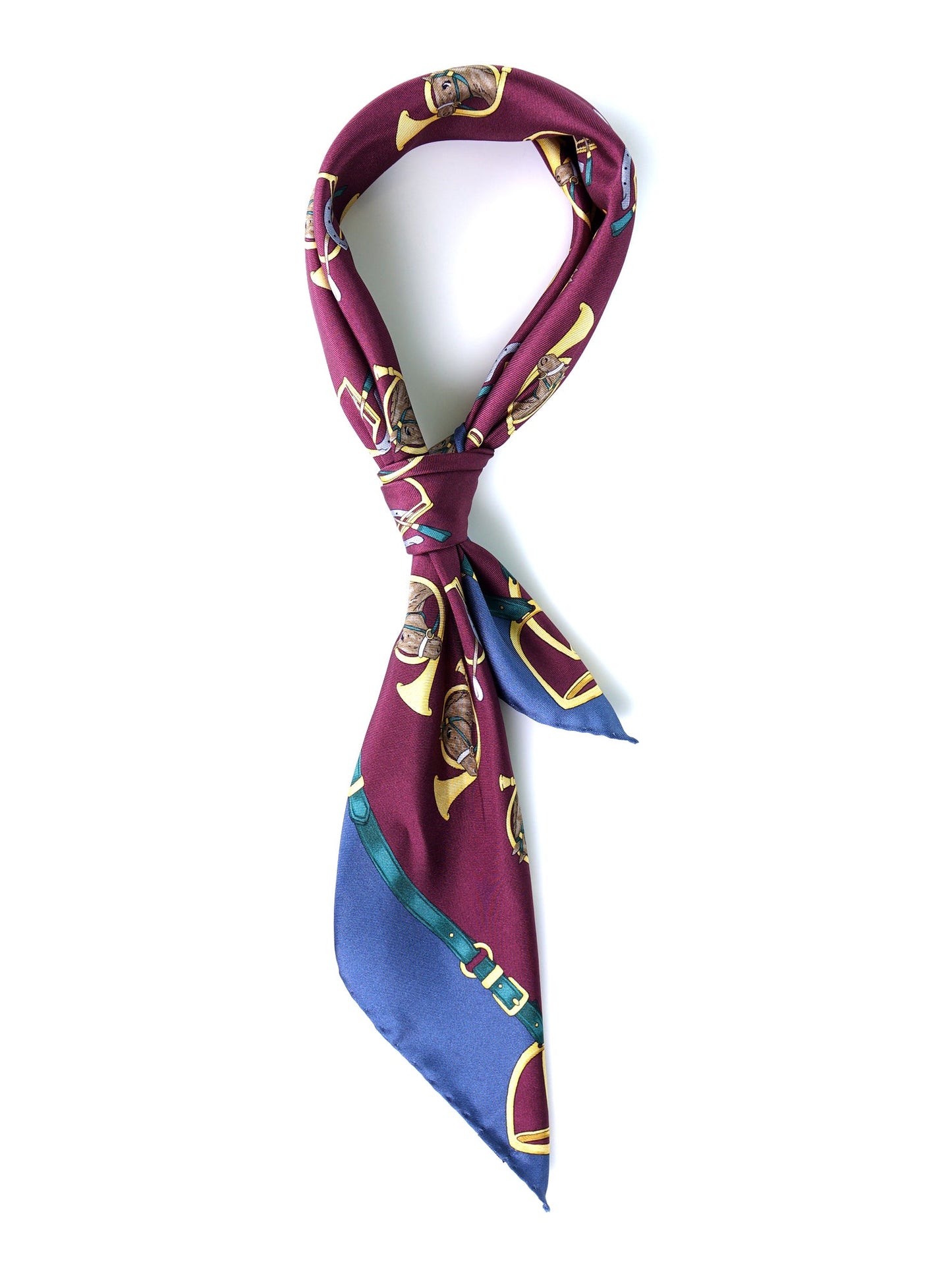 Bordeaux scarf 70x70cm in printed silk TRUMPETS